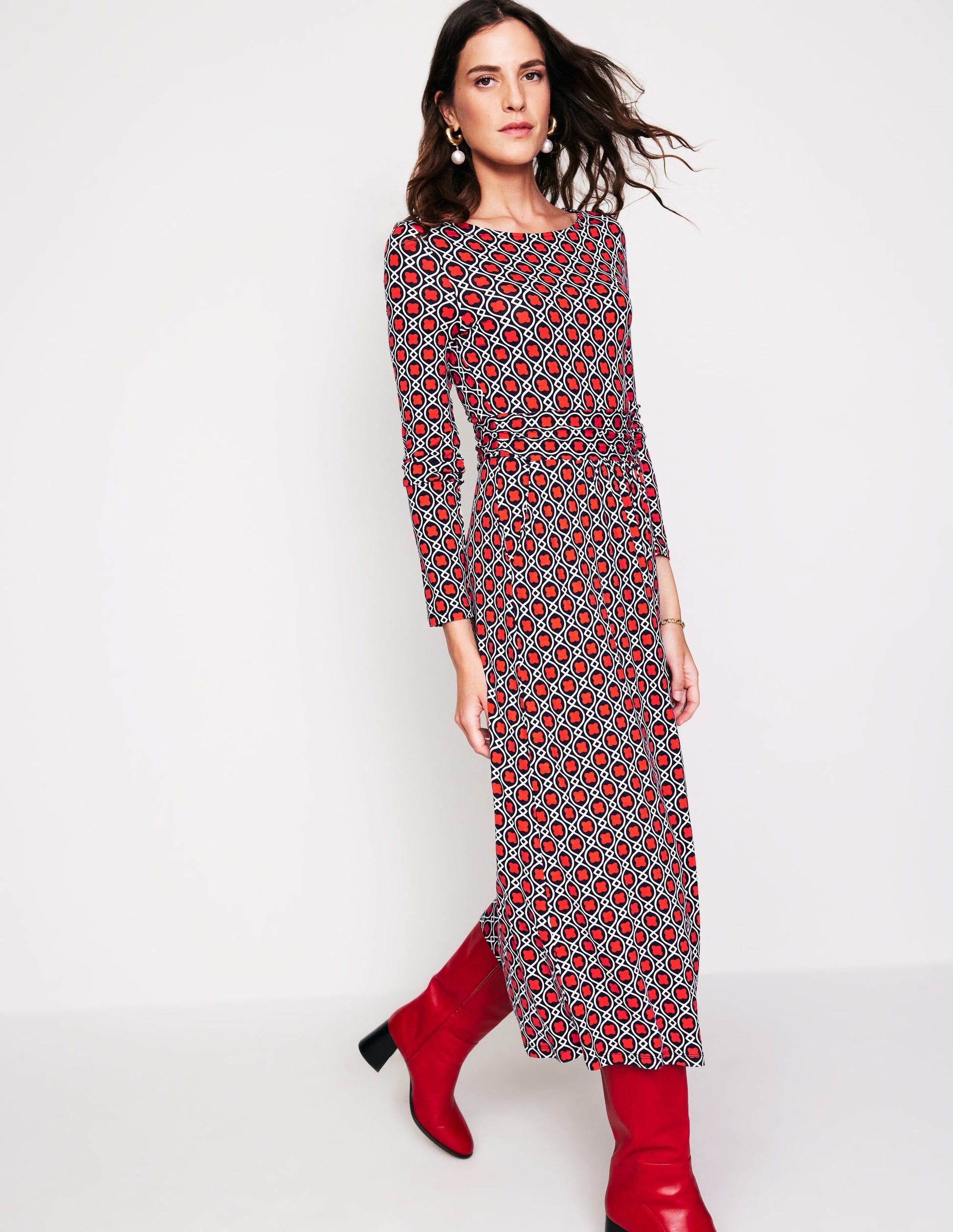 Amelie Long Sleeve Midi Dress-Blaze Orange, Clover Terrace-1