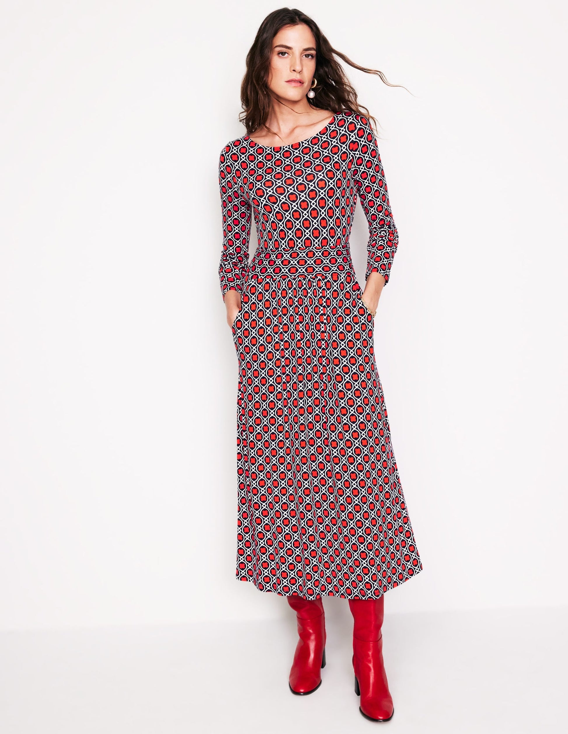 Amelie Long Sleeve Midi Dress-Blaze Orange, Clover Terrace-4
