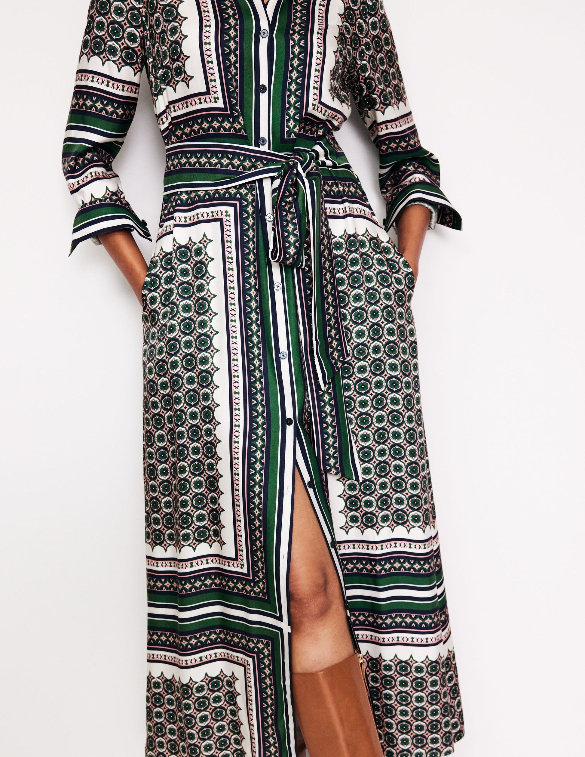 Scarf Print Shirt Dress-Eden, Geo Mosaic-2