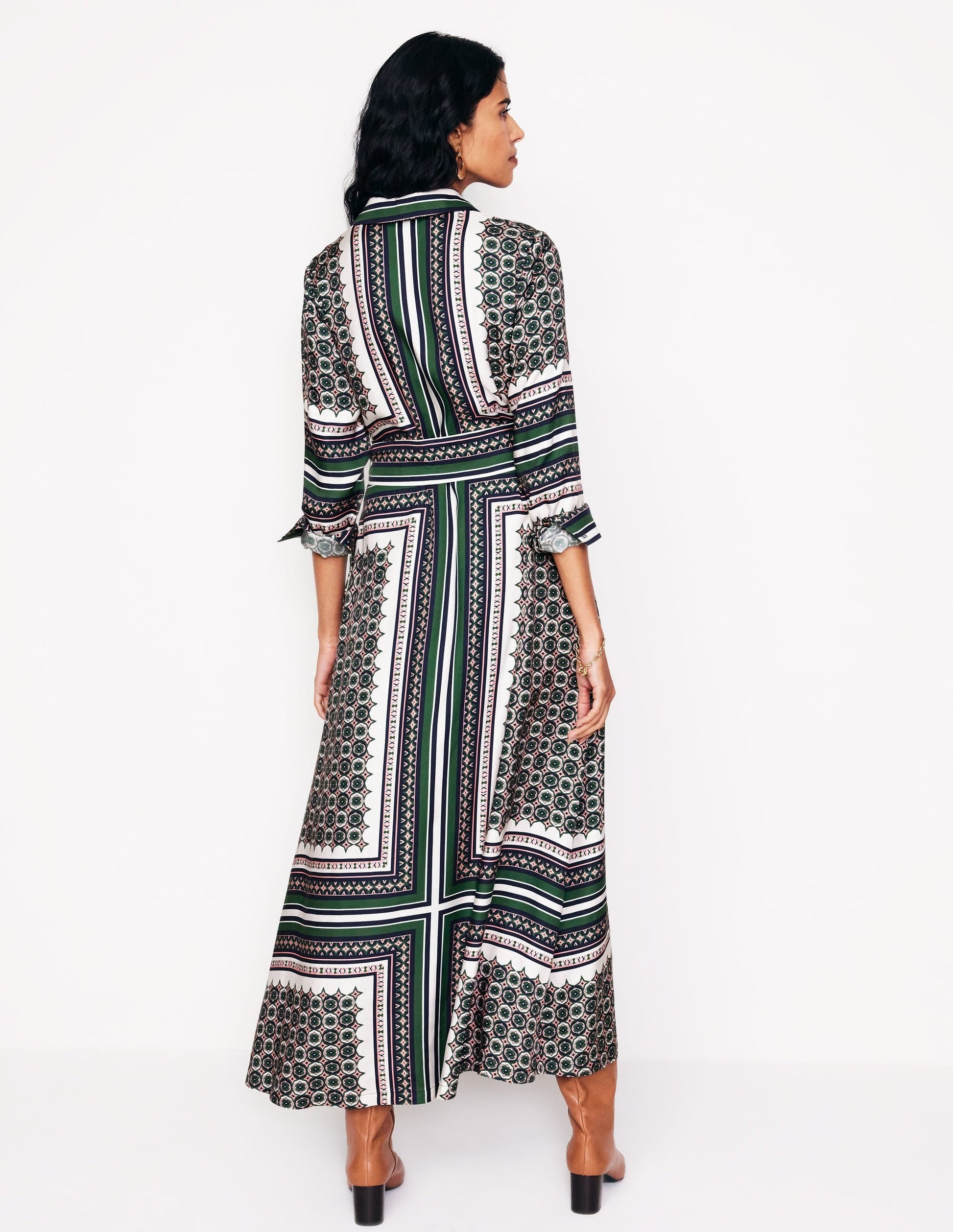 Scarf Print Shirt Dress-Eden, Geo Mosaic-3