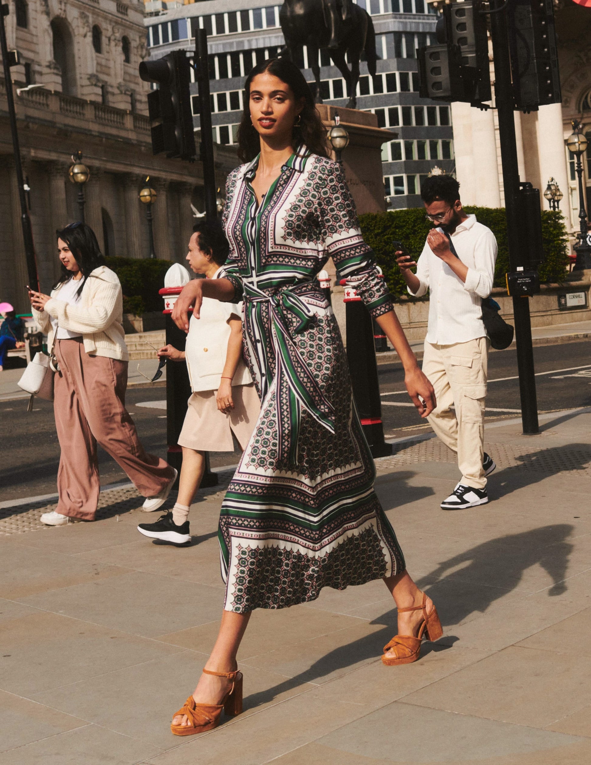 Scarf Print Shirt Dress-Eden, Geo Mosaic-5