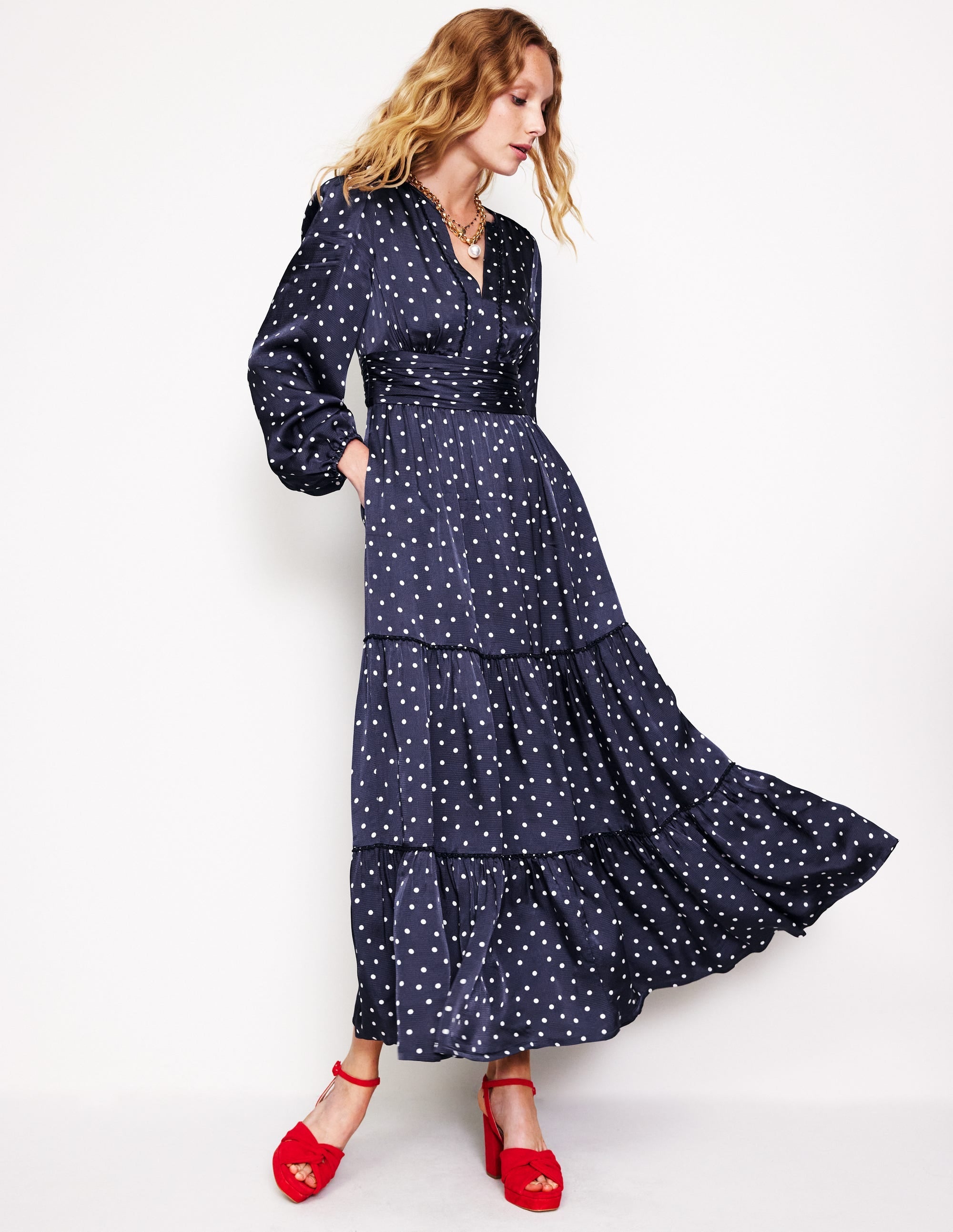 Pippa Satin Maxi Dress-Navy, Sparse Spot - Image 2