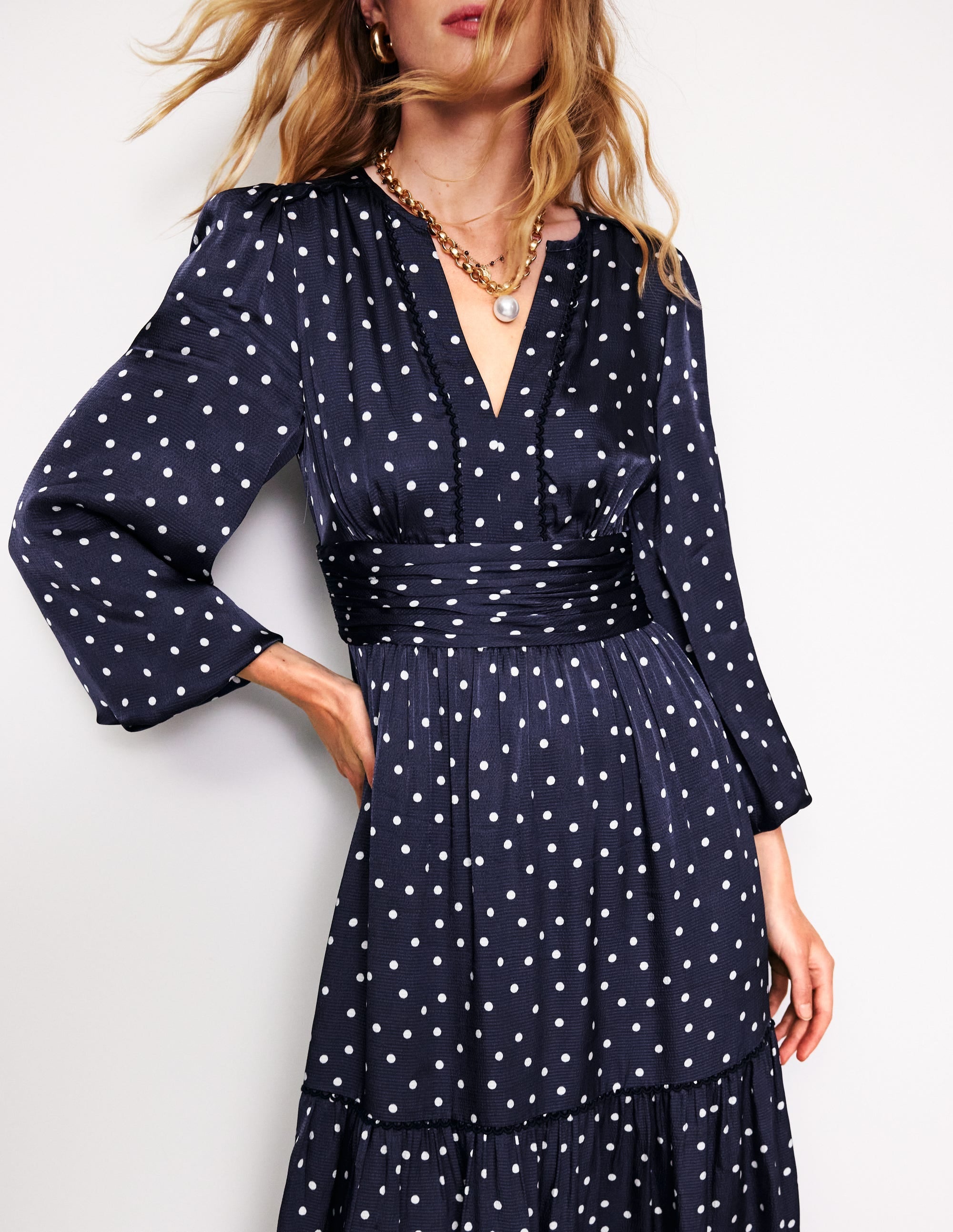 Pippa Satin Maxi Dress-Navy, Sparse Spot - Image 3