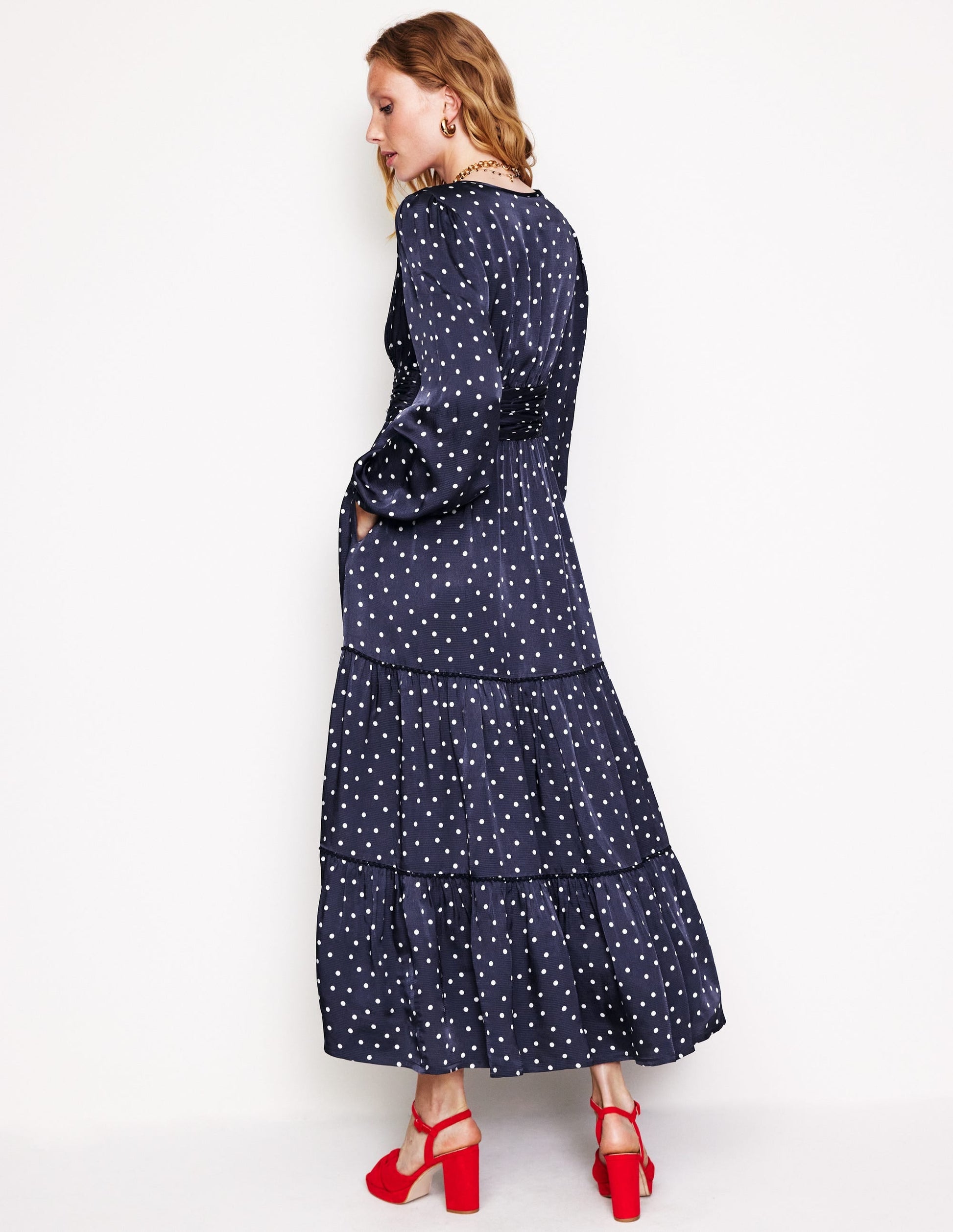 Pippa Satin Maxi Dress-Navy, Sparse Spot-4