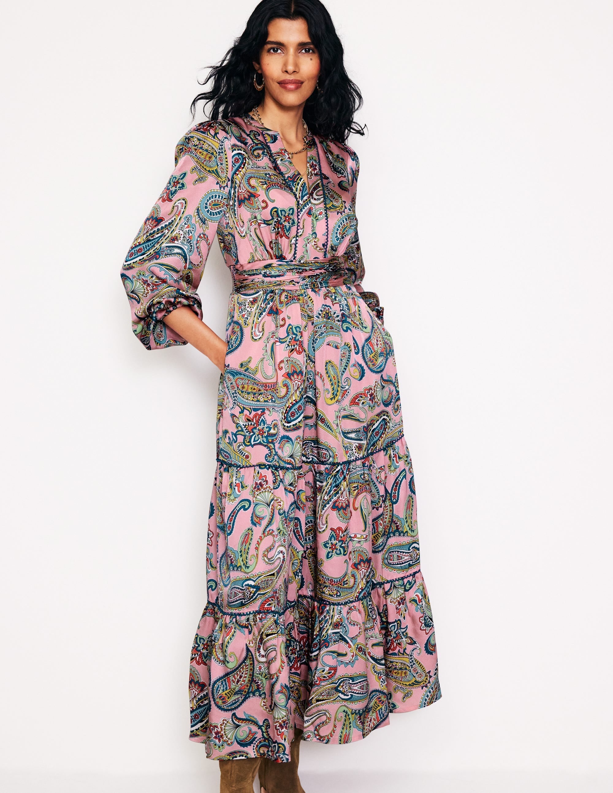 Pippa Satin Maxi Dress-Charm Pink, Opulent Paisley - Image 1