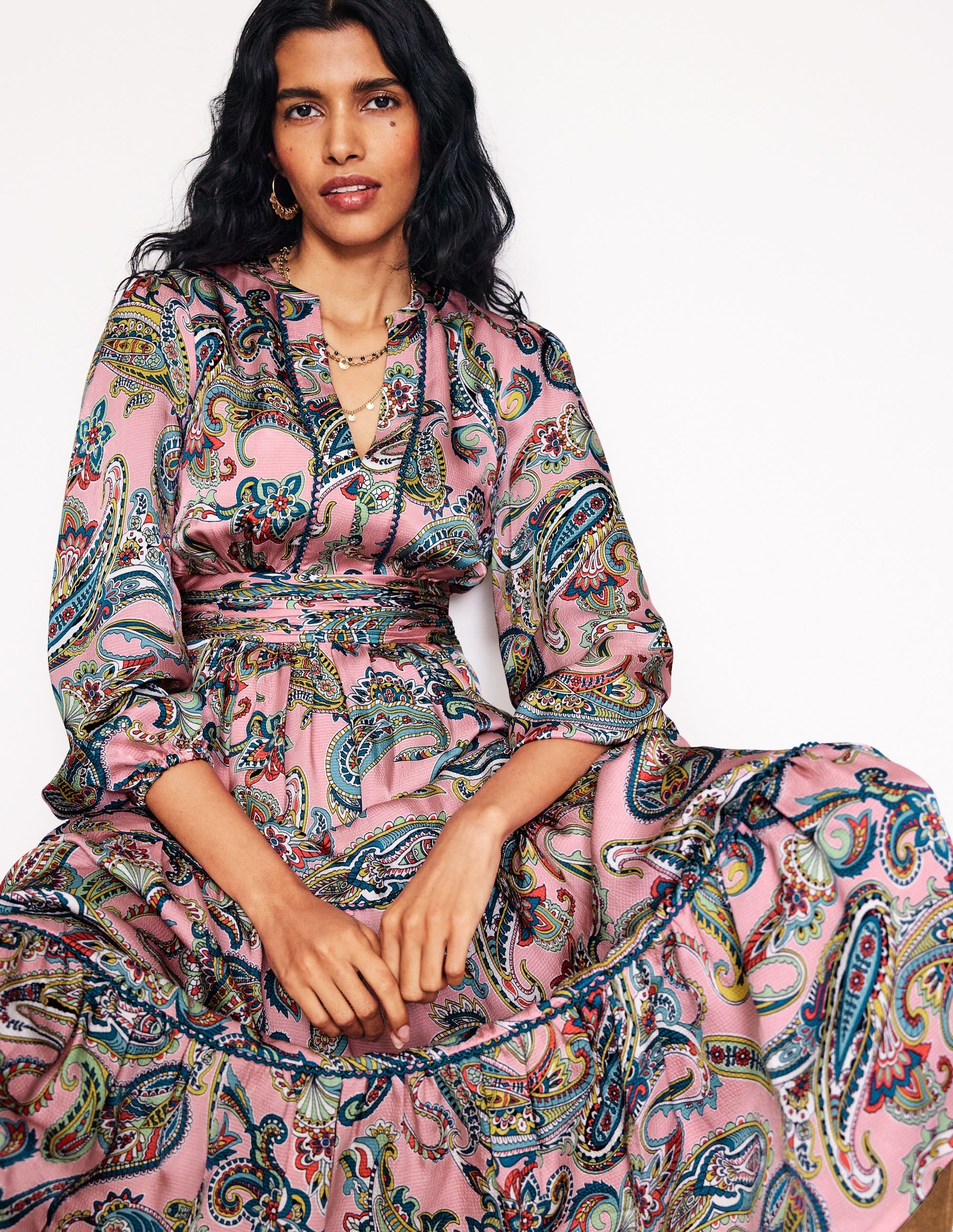 Pippa Satin Maxi Dress-Charm Pink, Opulent Paisley - Image 4