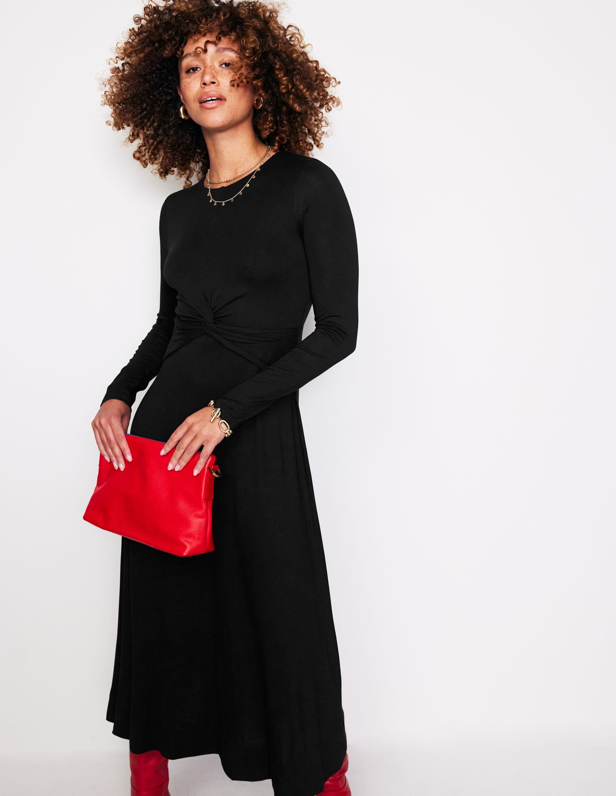 Twisted Waist Jersey Dress-Black - Image 1