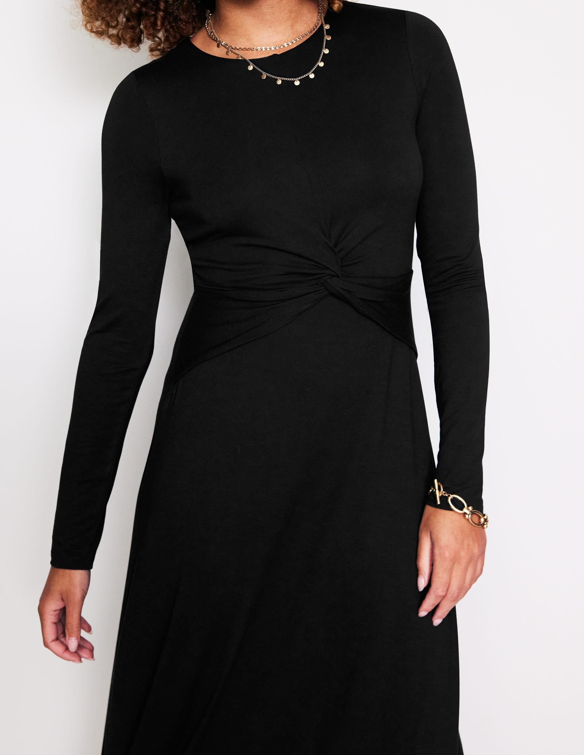 Twisted Waist Jersey Dress-Black - Image 2