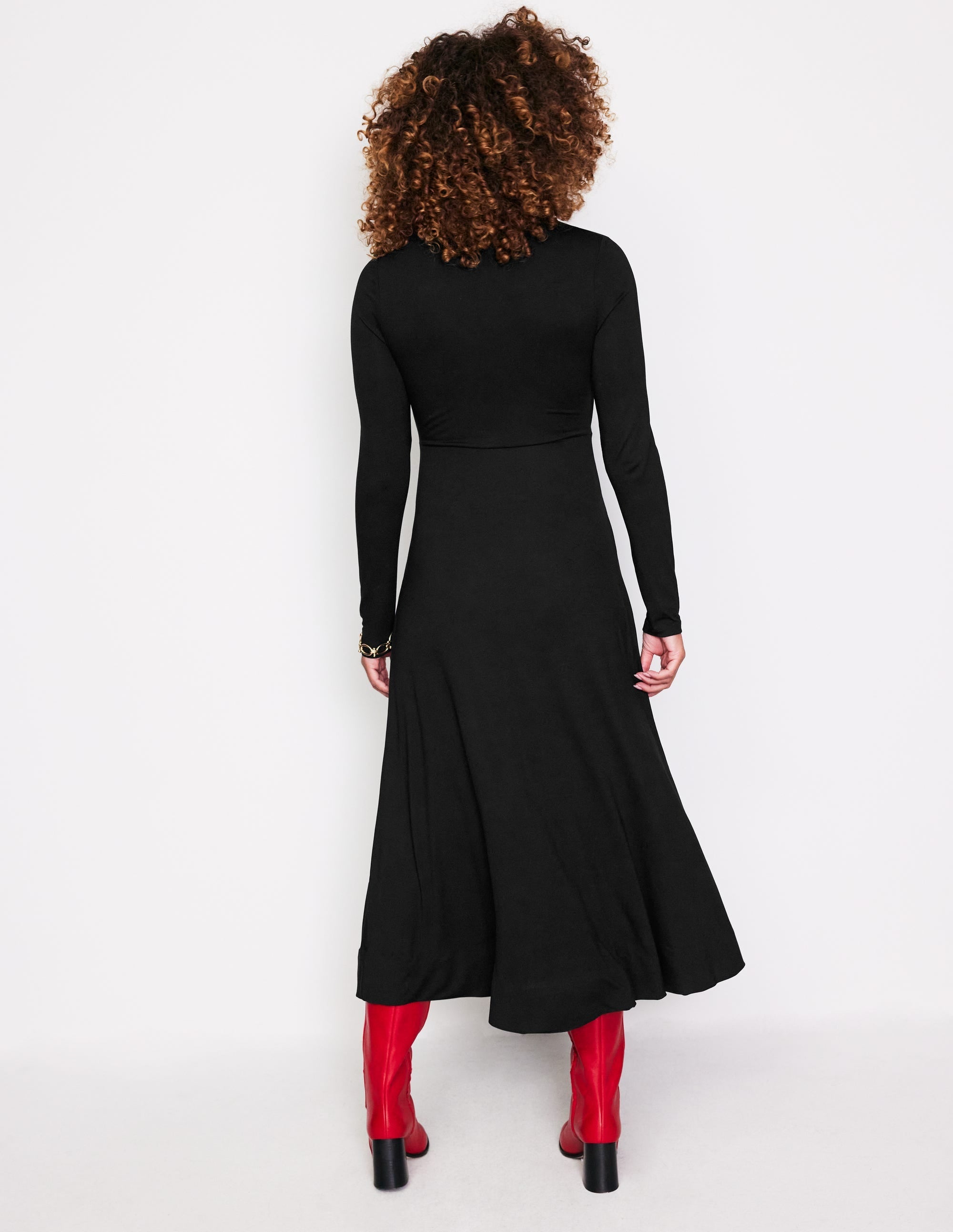 Twisted Waist Jersey Dress-Black - Image 3