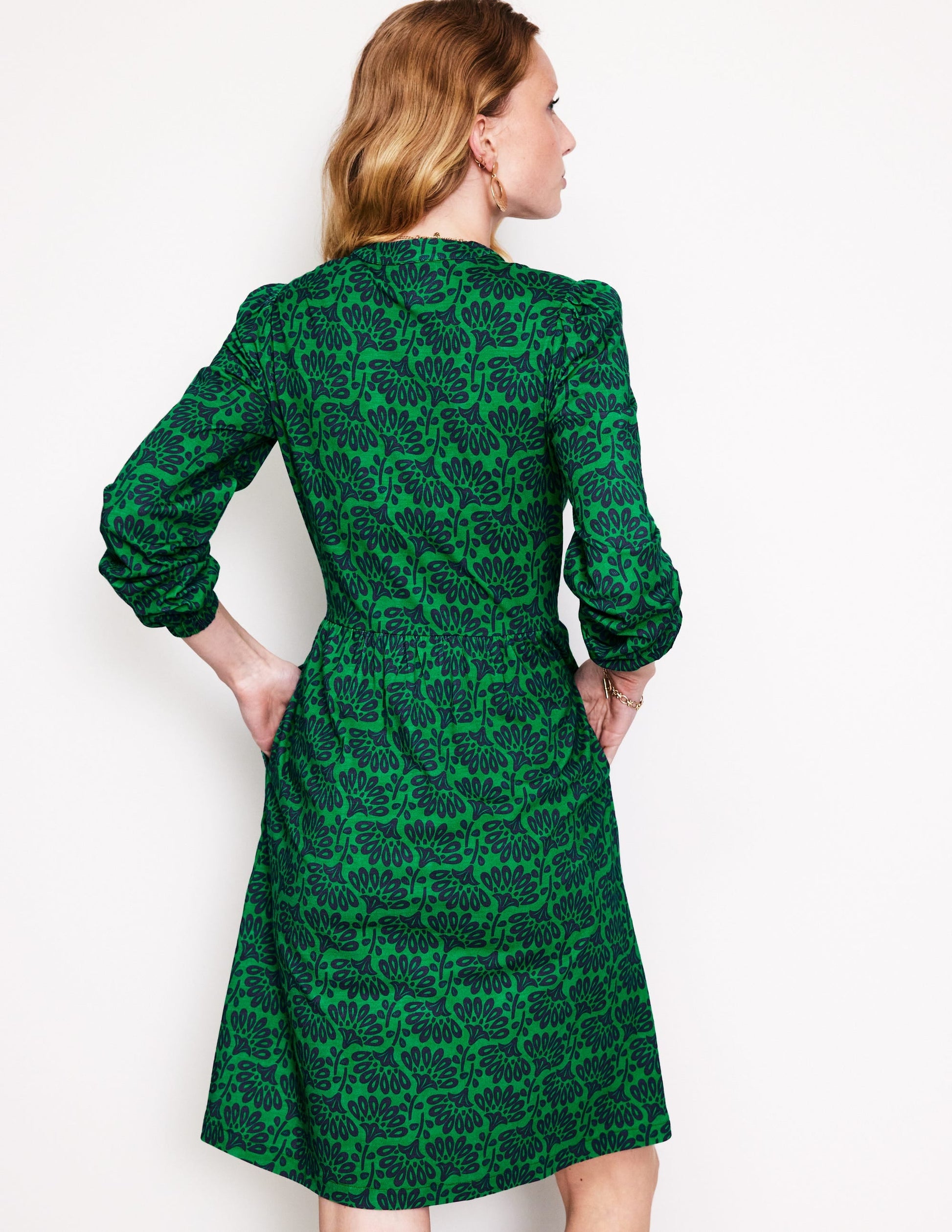 Naomi Relaxed Jersey Dress-Rich Emerald, Dandelion Sprig-3