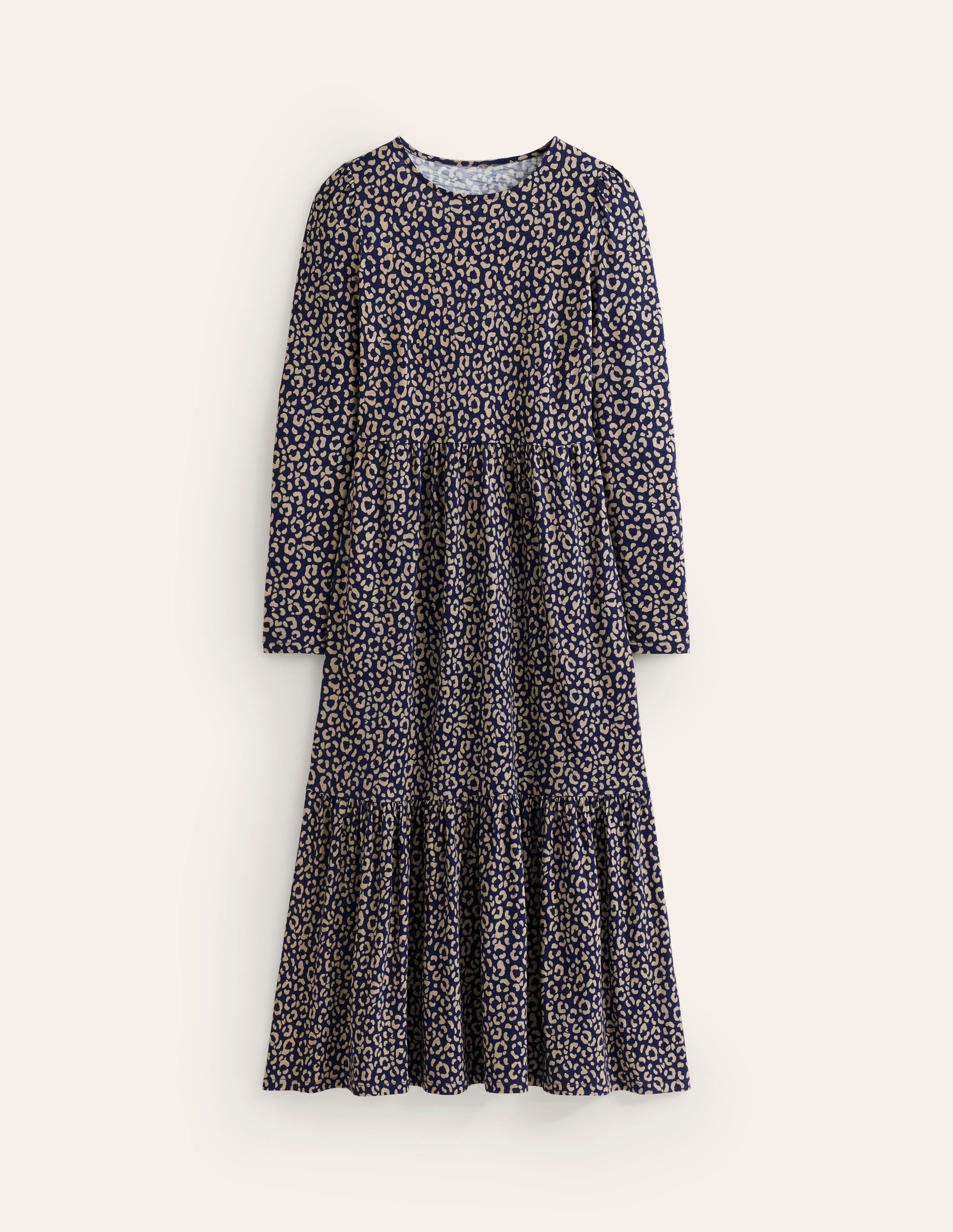 Emma Long Sleeve Jersey Dress-Macadamia, Animal Stamp-5
