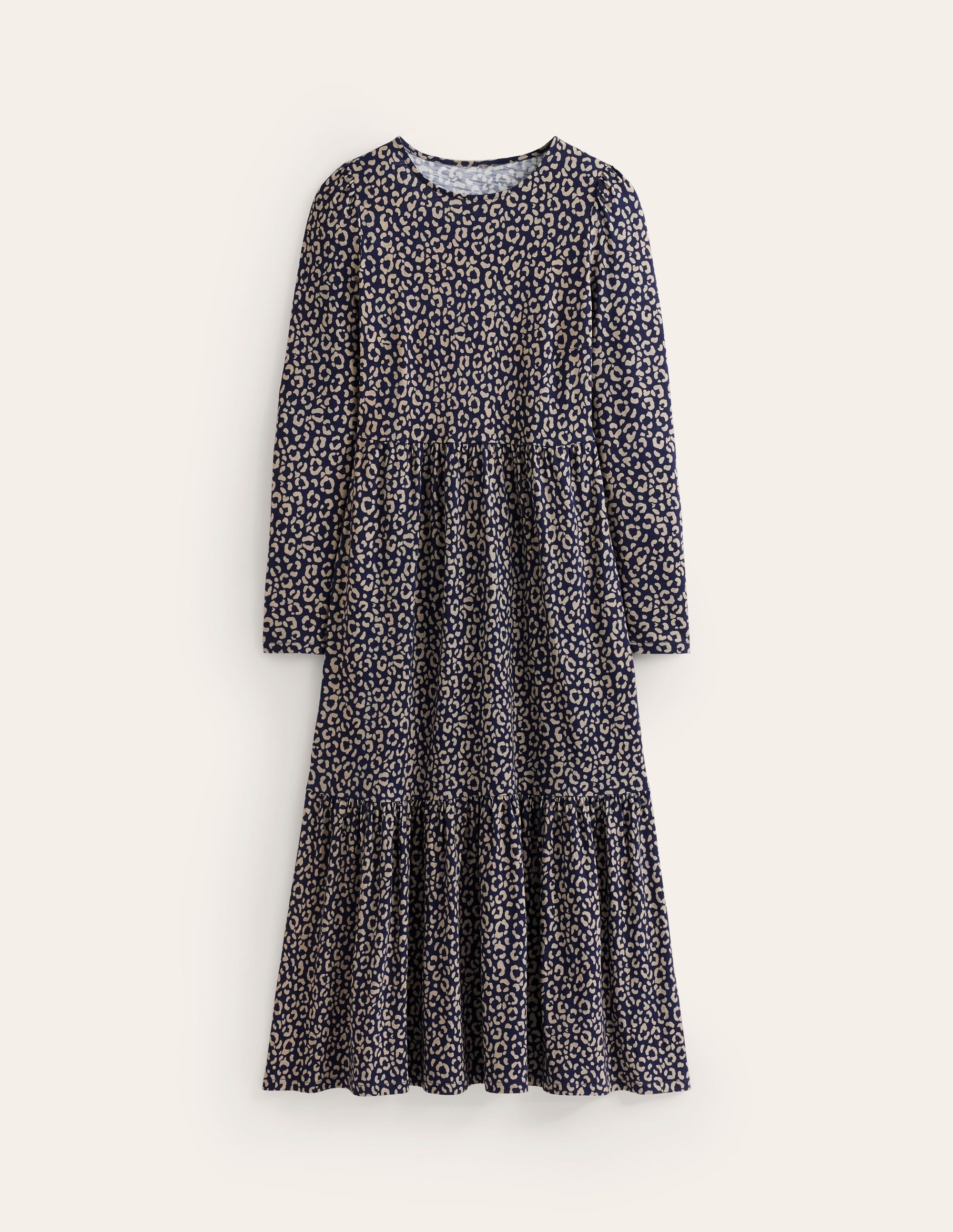 Emma Long Sleeve Jersey Dress-Macadamia, Animal Stamp - Image 5