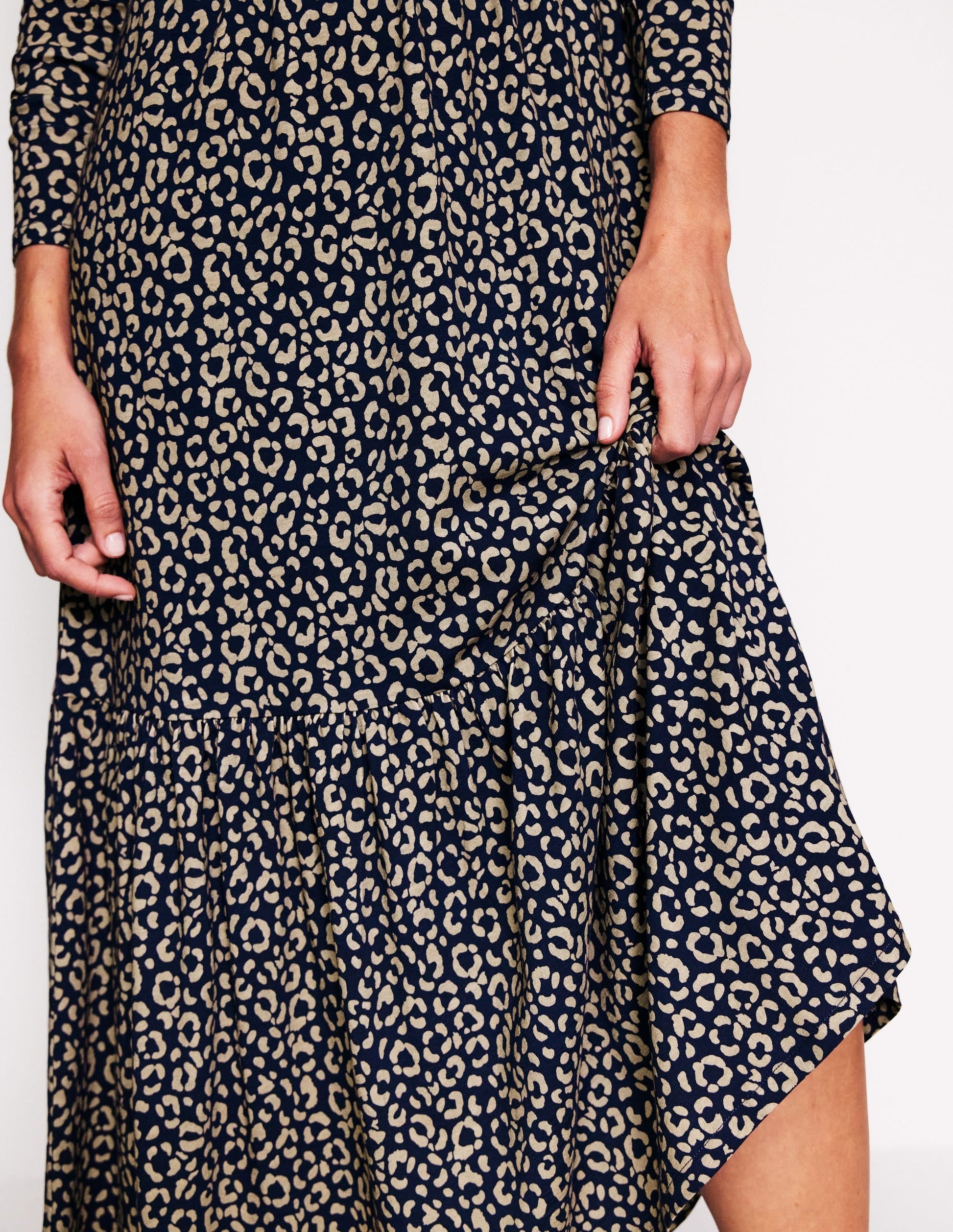 Emma Long Sleeve Jersey Dress-Macadamia, Animal Stamp-2