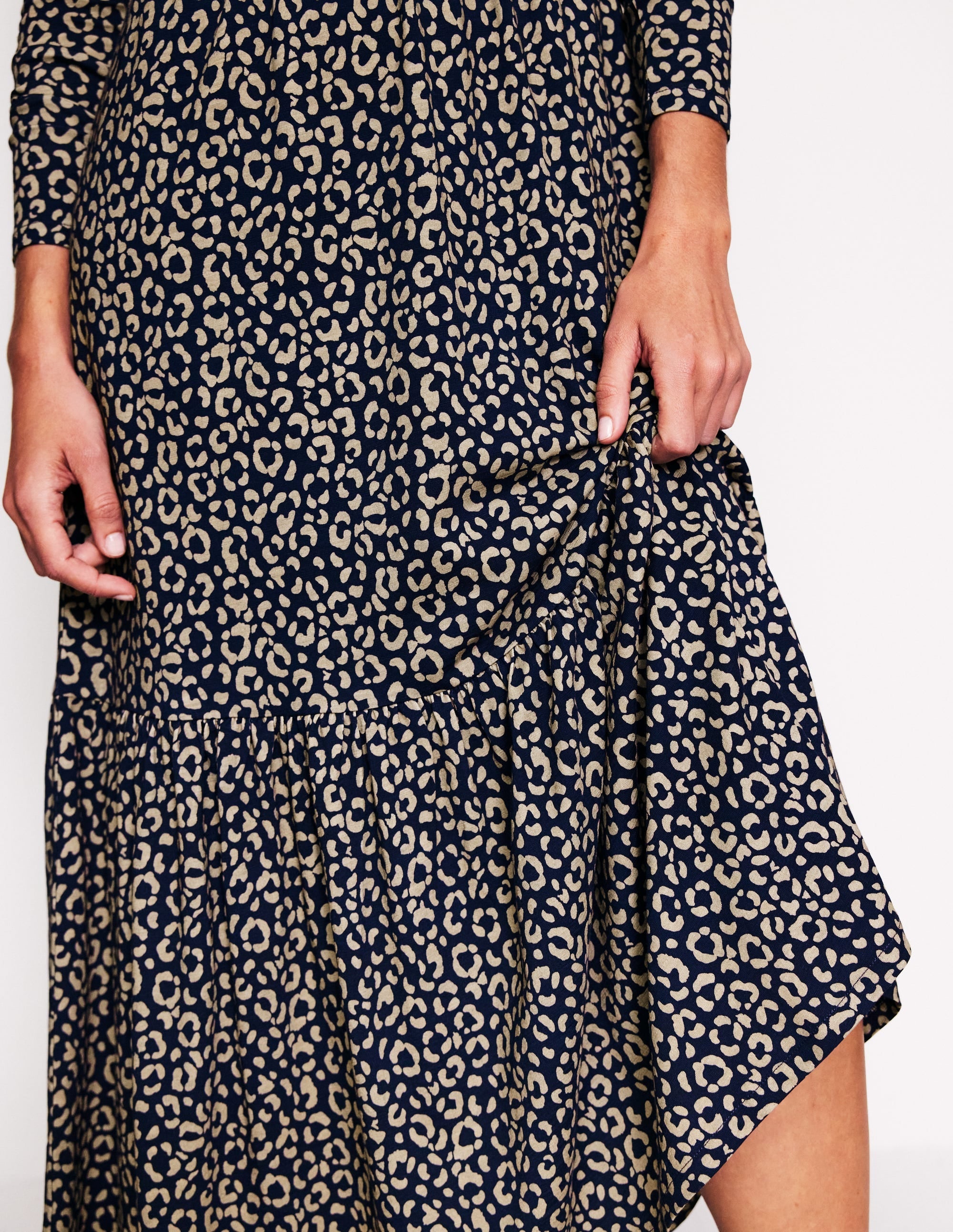 Emma Long Sleeve Jersey Dress-Macadamia, Animal Stamp - Image 2