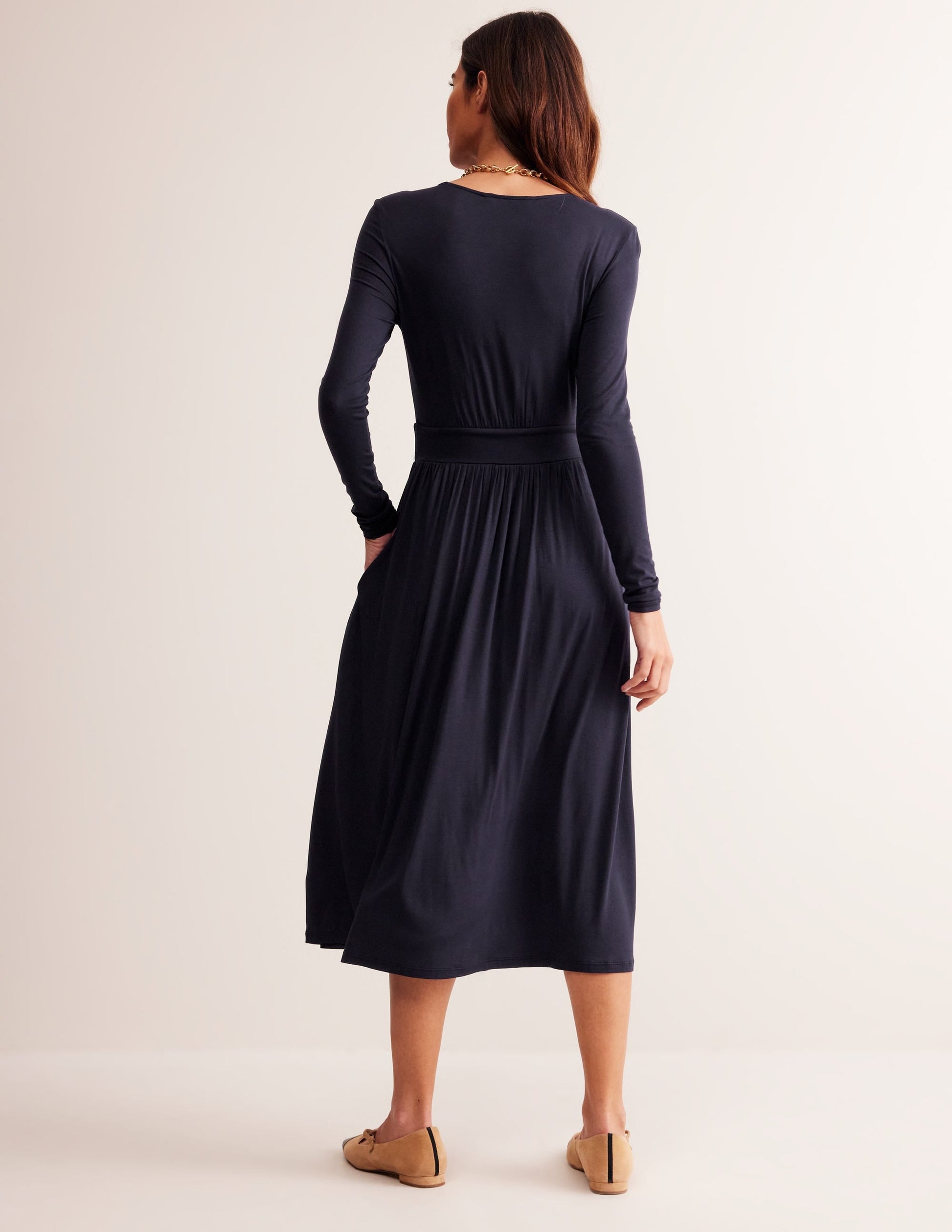 Thea Long Sleeve Jersey Dress-Navy-3