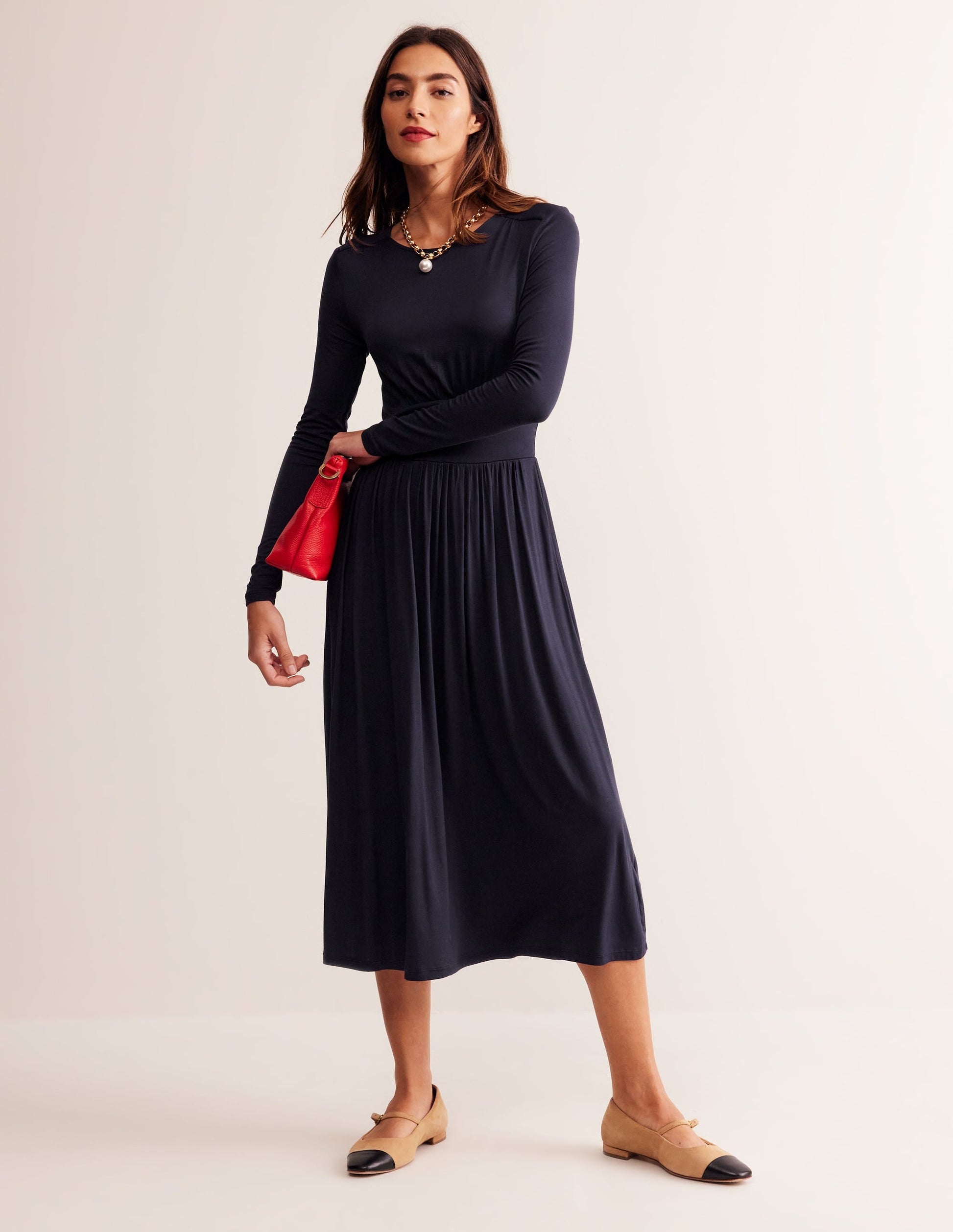 Thea Long Sleeve Jersey Dress-Navy-4