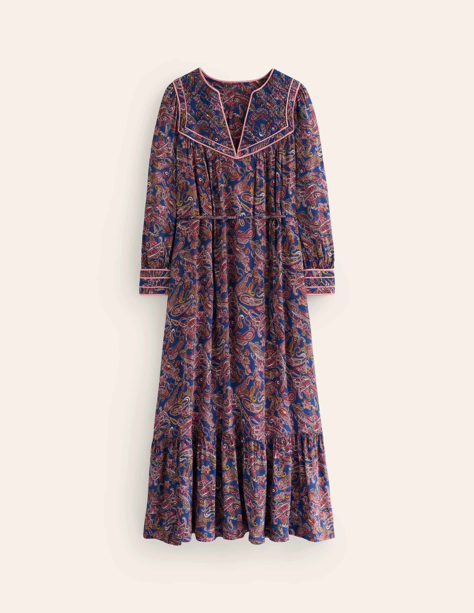 Quilted Yoke Maxi Dress-True Navy, Opulent Paisley - Image 6