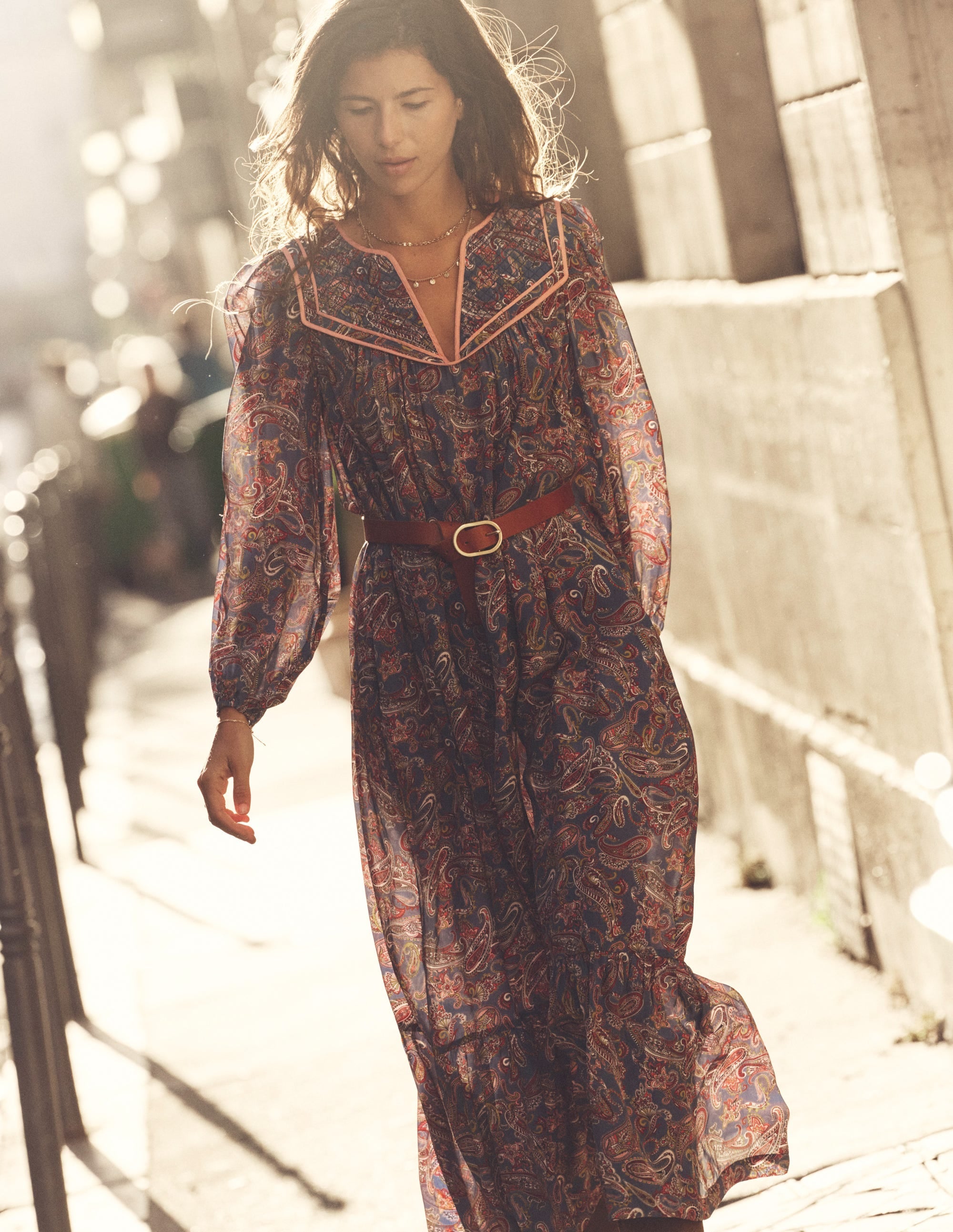 Quilted Yoke Maxi Dress-True Navy, Opulent Paisley - Image 5