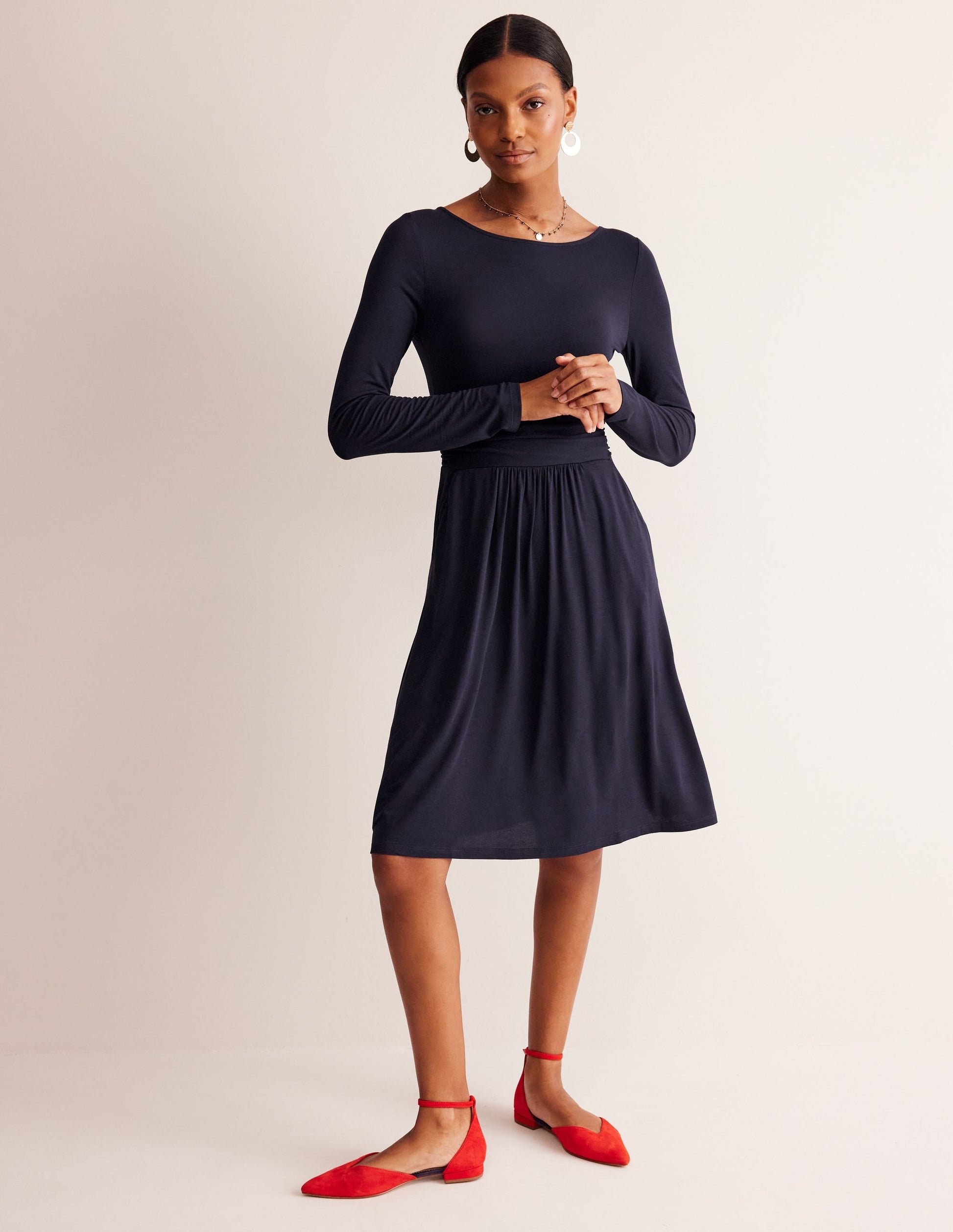 Amelie Long Sleeve Dress-Navy-1