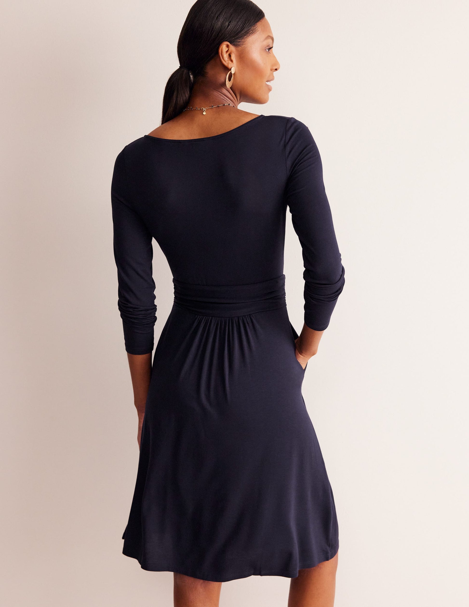Amelie Long Sleeve Dress-Navy-3