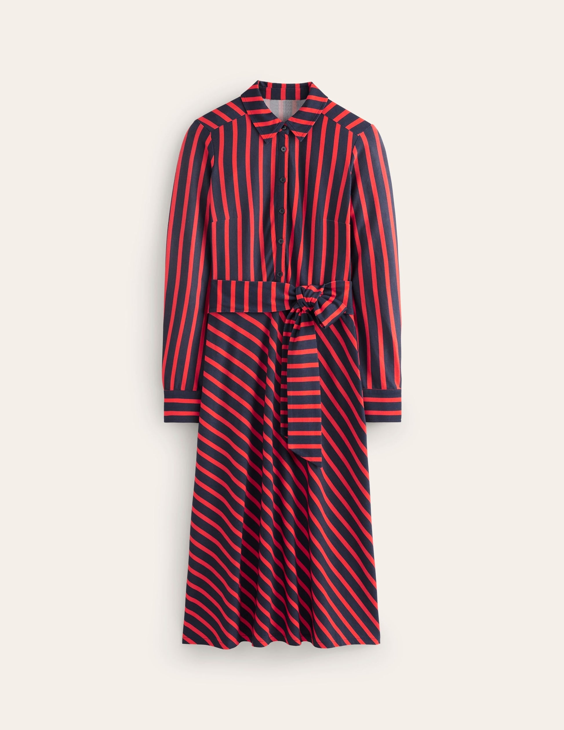 Laura Jersey Midi Shirt Dress-Navy, Rouge Stripe-6