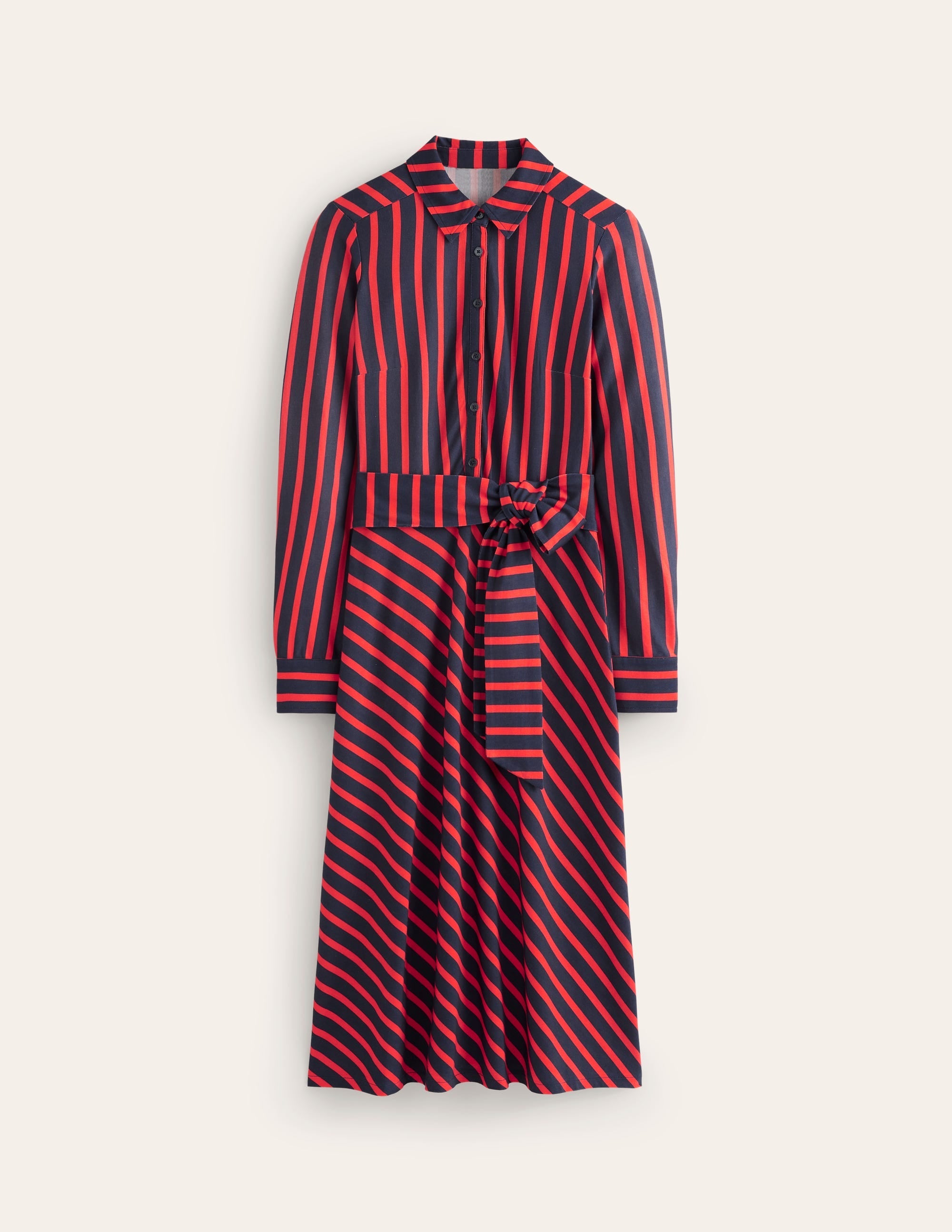 Laura Jersey Midi Shirt Dress-Navy, Rouge Stripe - Image 6