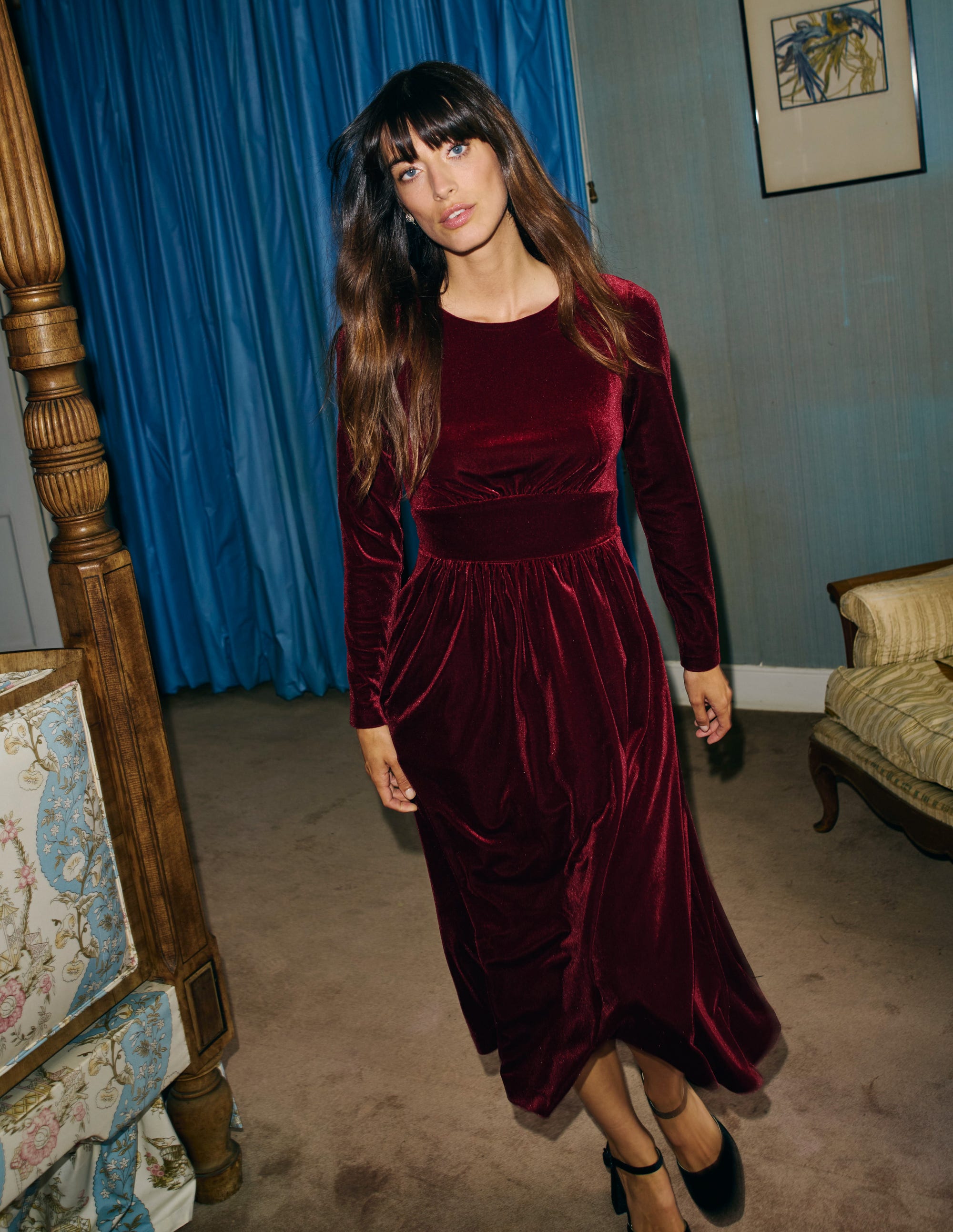 Thea Velvet Midi Dress-Cabernet - Image 5