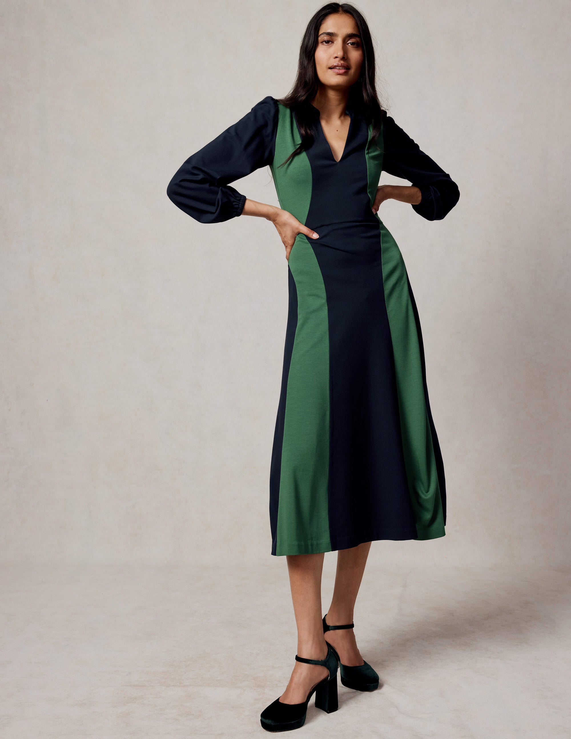 Notch Abstract Ponte Dress-Navy, Glade - Image 5