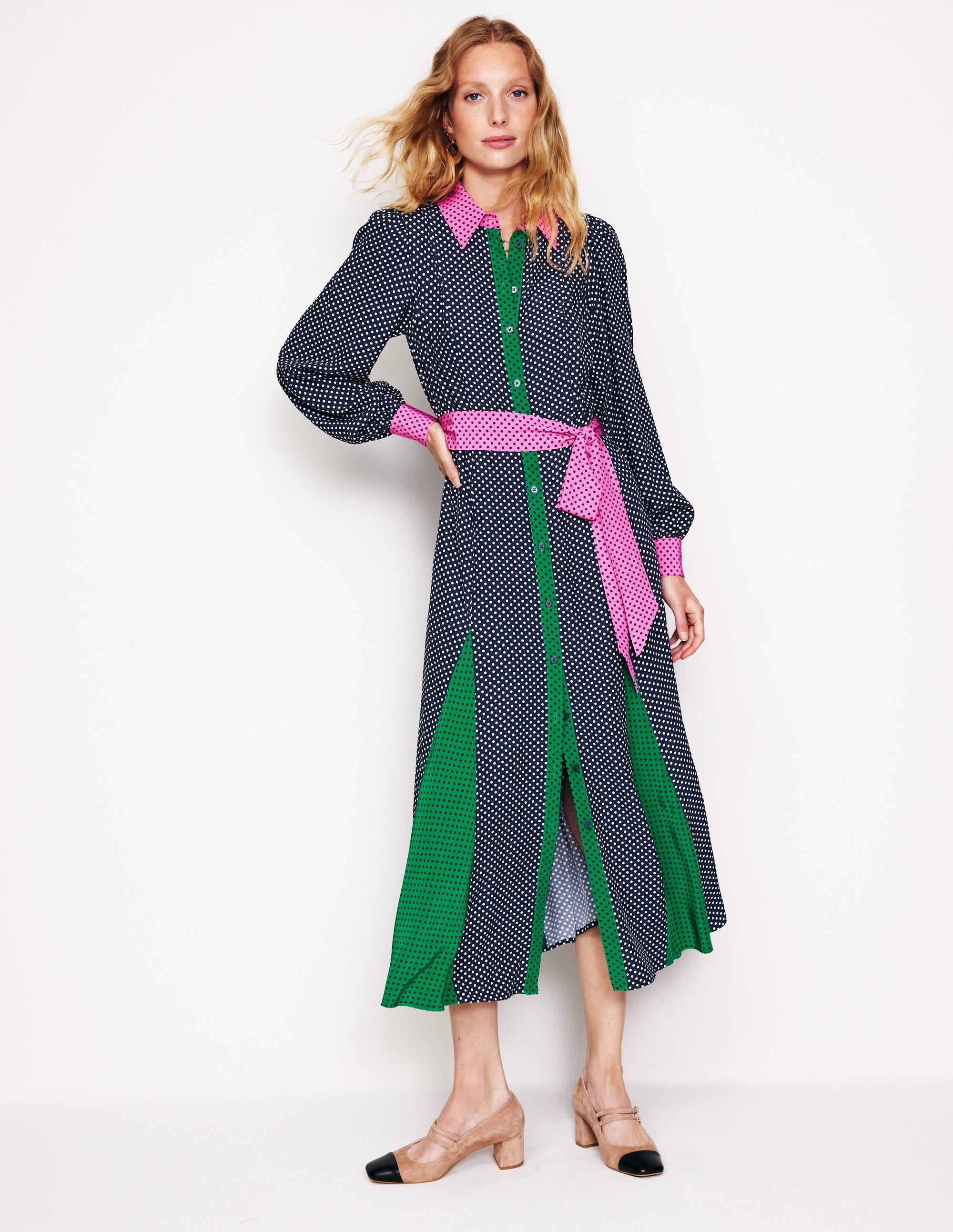 Martha Godet Maxi Shirt Dress-French Navy Spots - Image 4