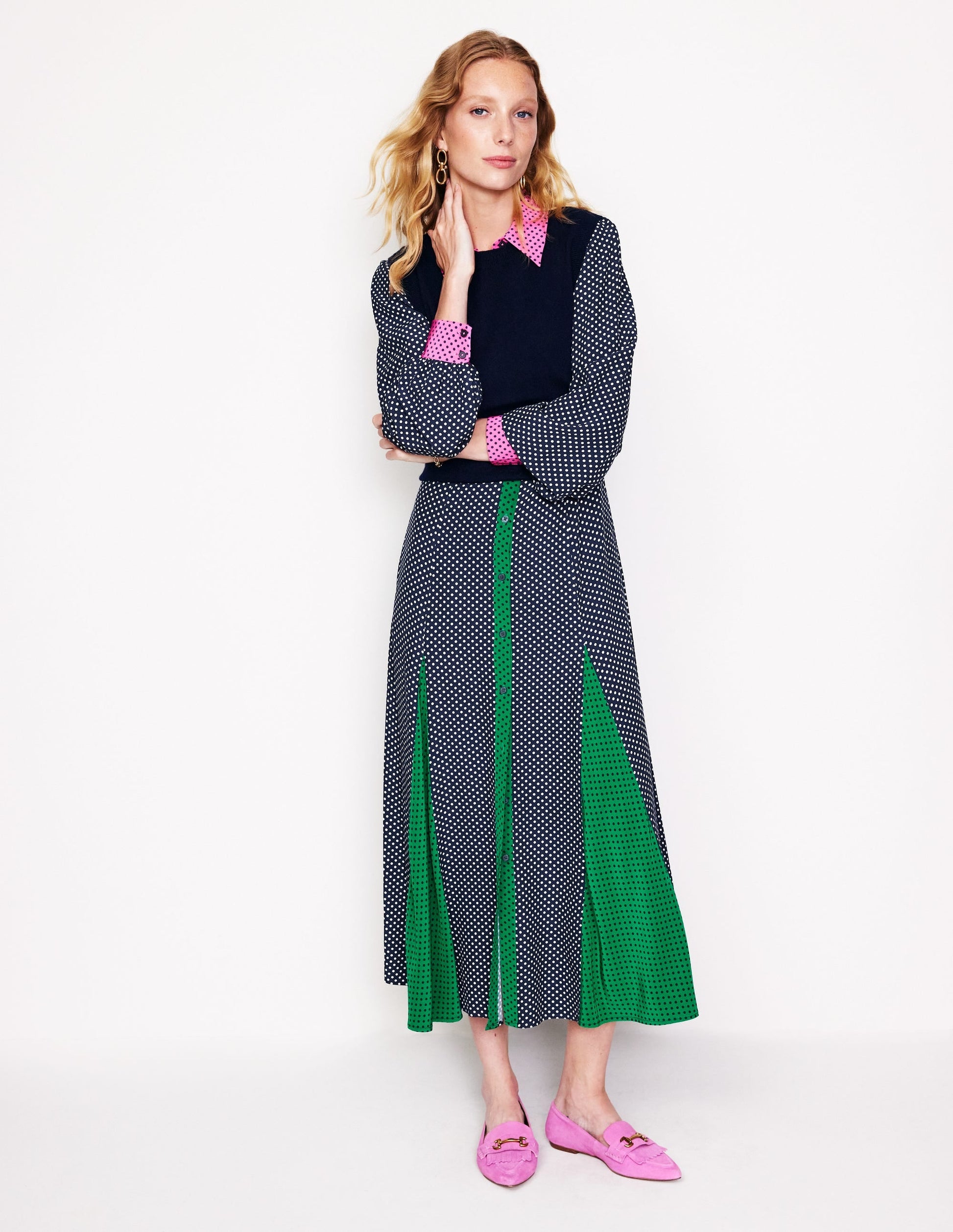 Martha Godet Maxi Shirt Dress-French Navy Spots-6