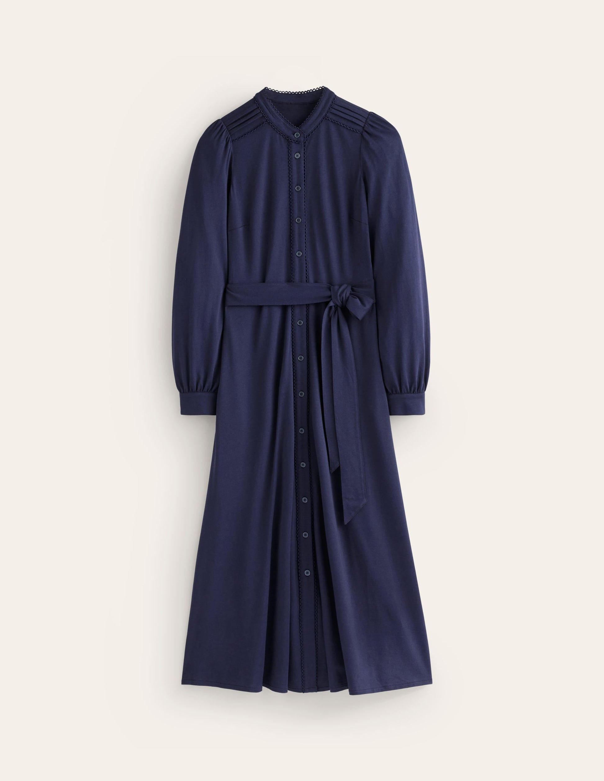 Rowena Trim Jersey Shirt Dress-Navy-5