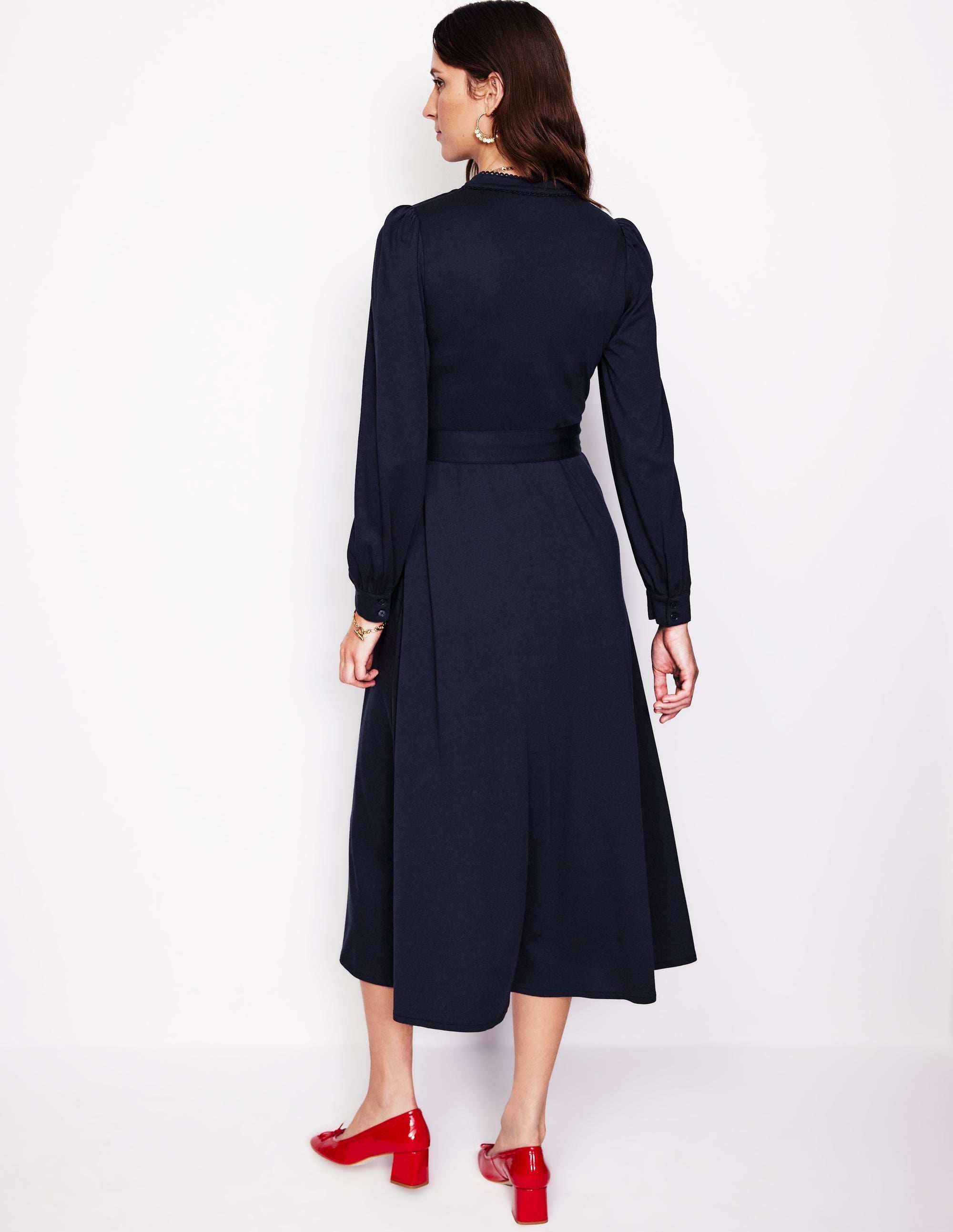 Rowena Trim Jersey Shirt Dress-Navy - Image 3