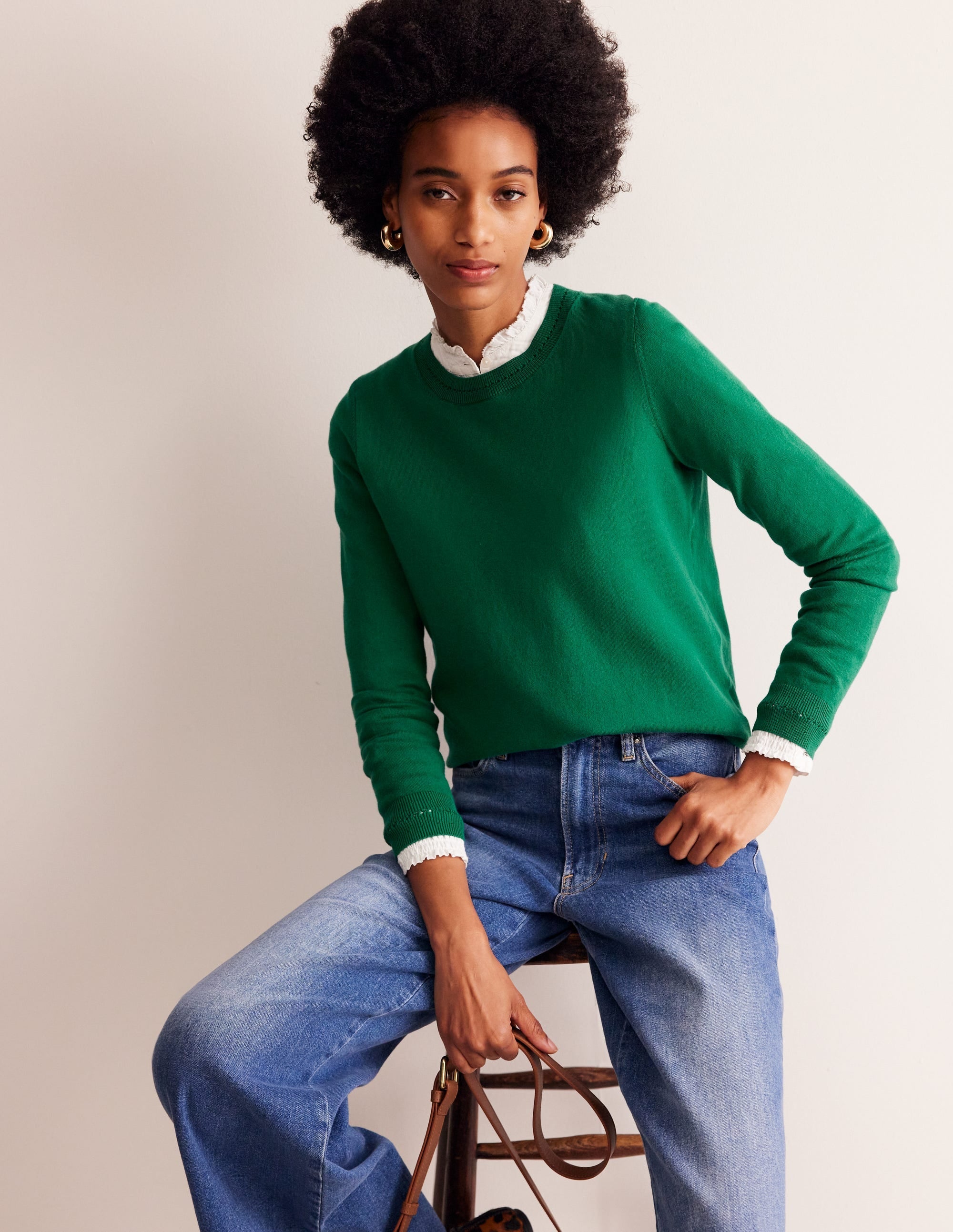 Catriona Cotton Crew Jumper-Malachite Green - Image 1