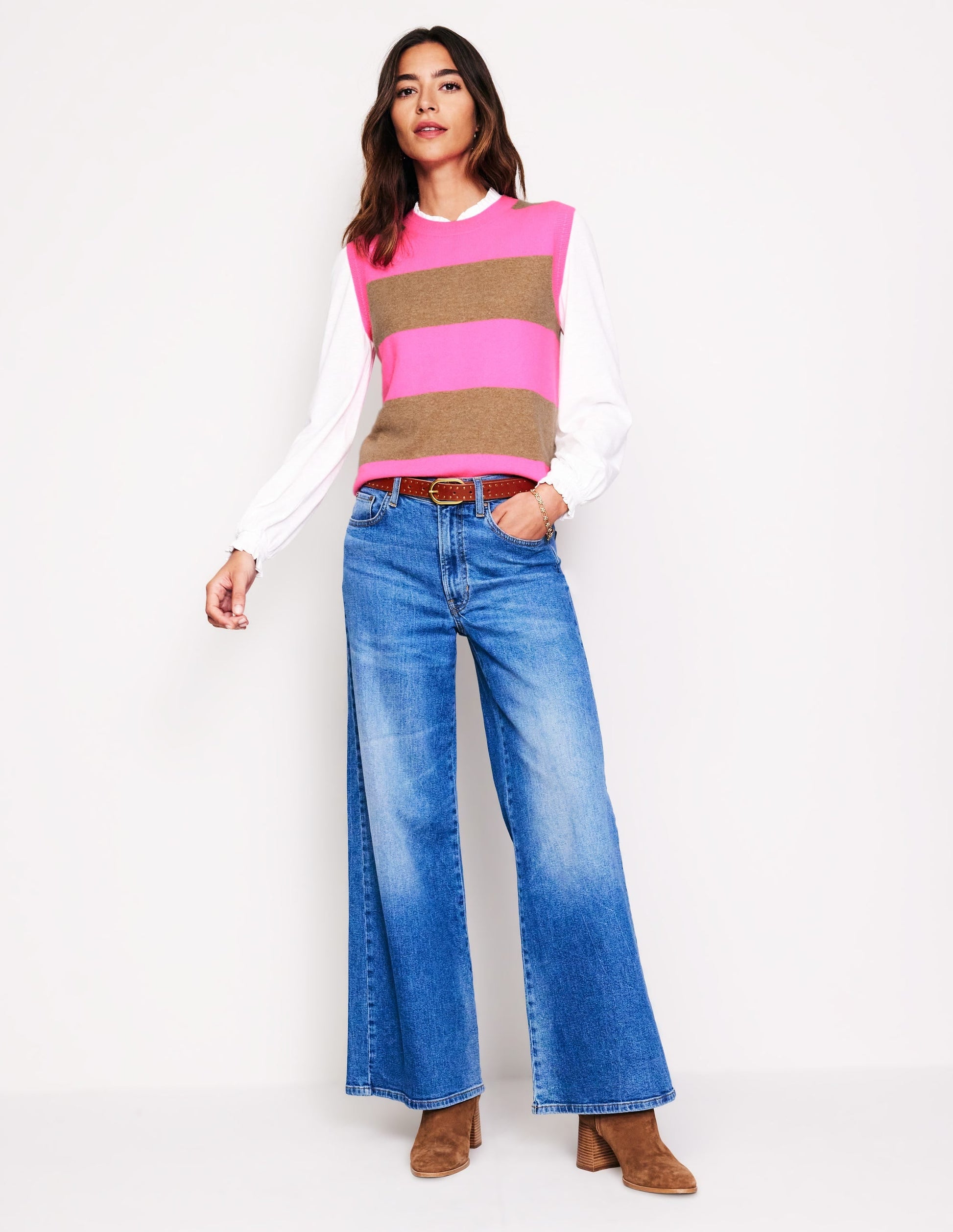 Eva Cashmere Tank-Camel Melange/ Fluro Pink-4