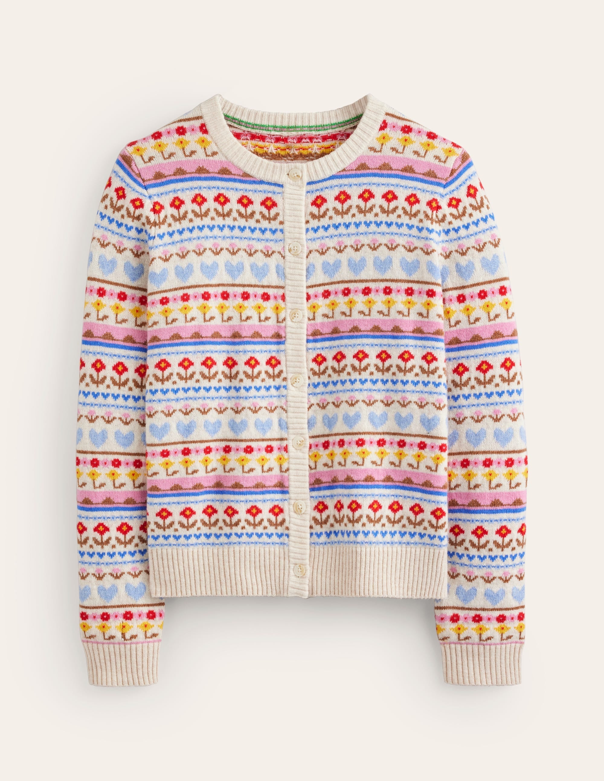 Edie Fair Isle Cardigan-Oatmeal Melange, Heart Flower - Image 9