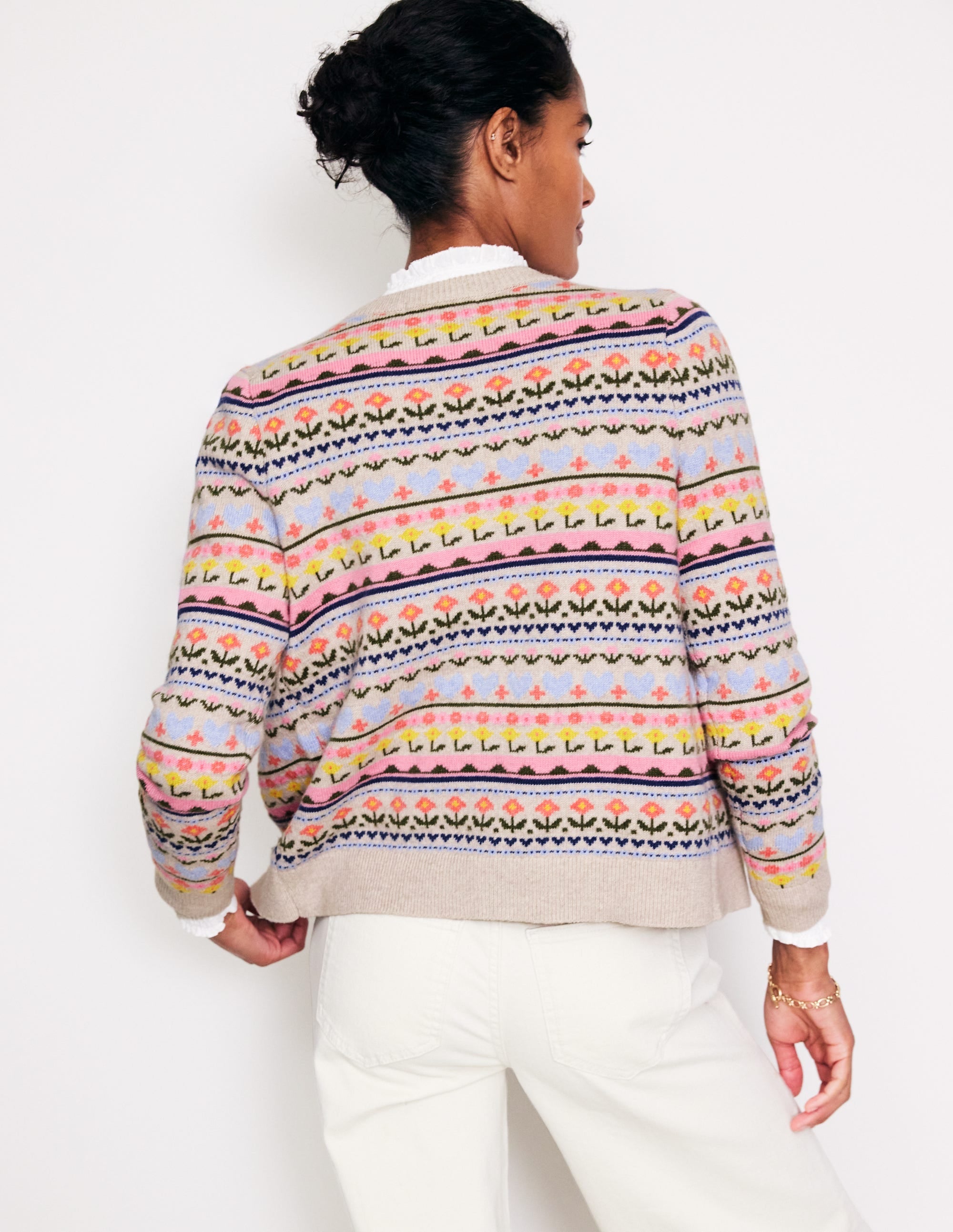 Edie Fair Isle Cardigan-Oatmeal Melange, Heart Flower - Image 3