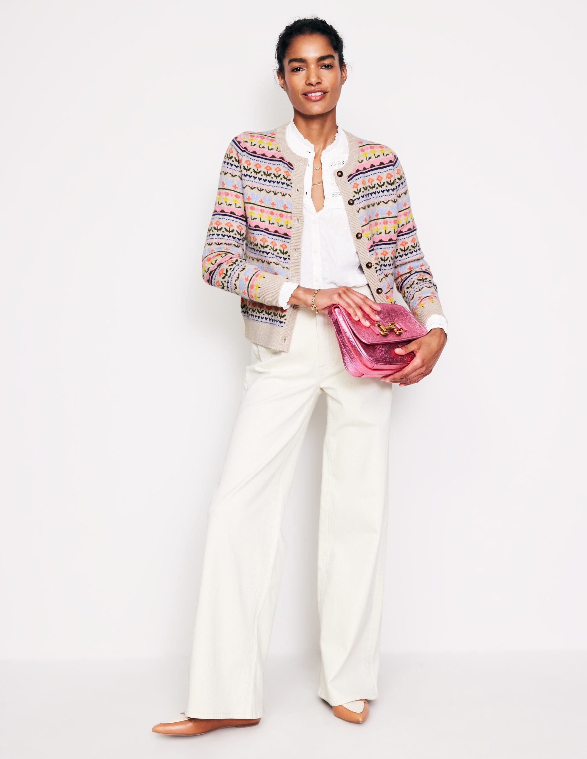 Edie Fair Isle Cardigan-Oatmeal Melange, Heart Flower - Image 4