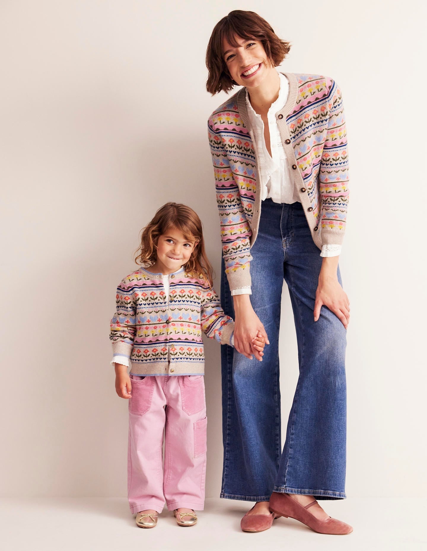 Edie Fair Isle Cardigan-Oatmeal Melange, Heart Flower - Image 7