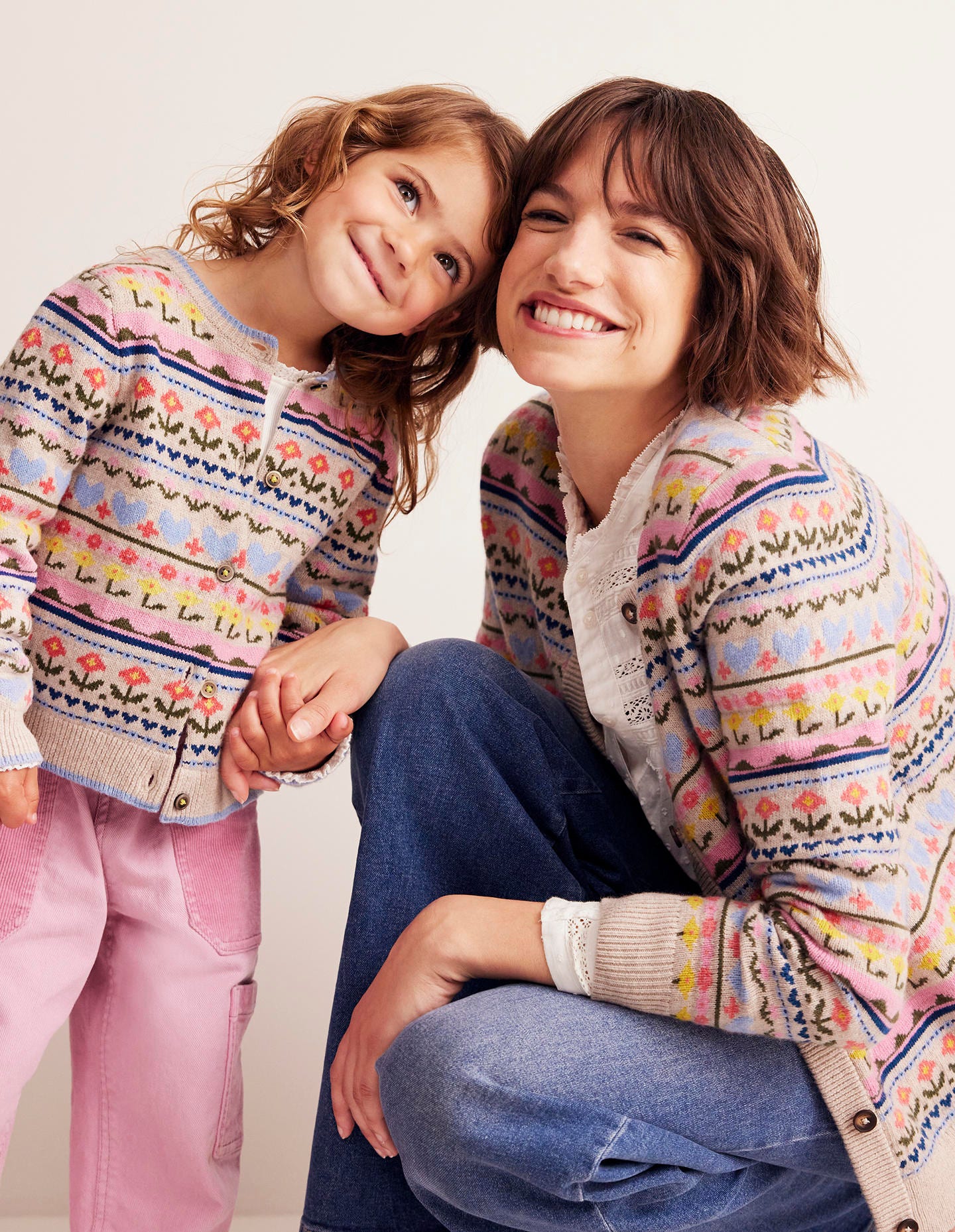 Edie Fair Isle Cardigan-Oatmeal Melange, Heart Flower - Image 8