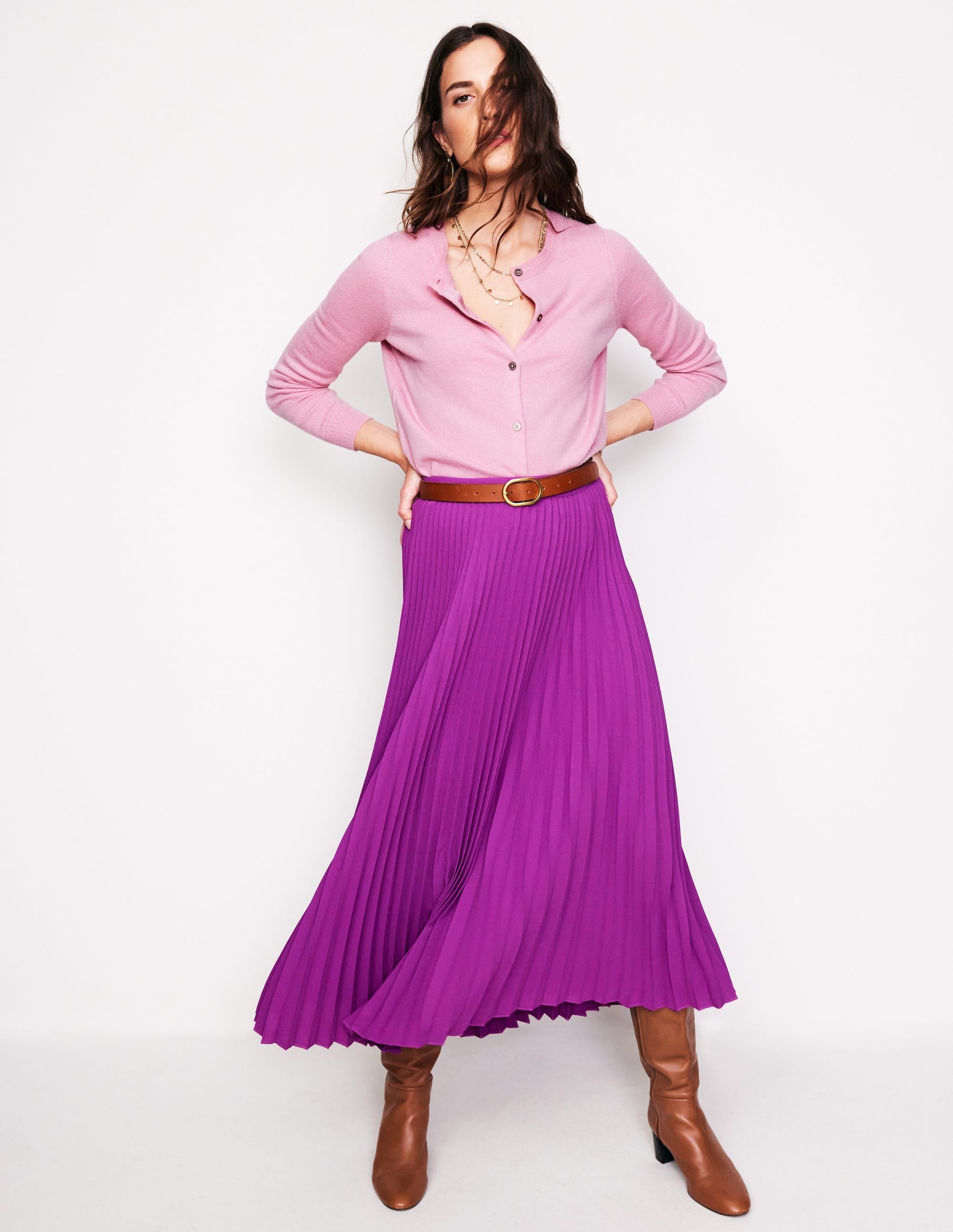 Eva Cashmere Crew Cardigan-Old Rose Pink - Image 4