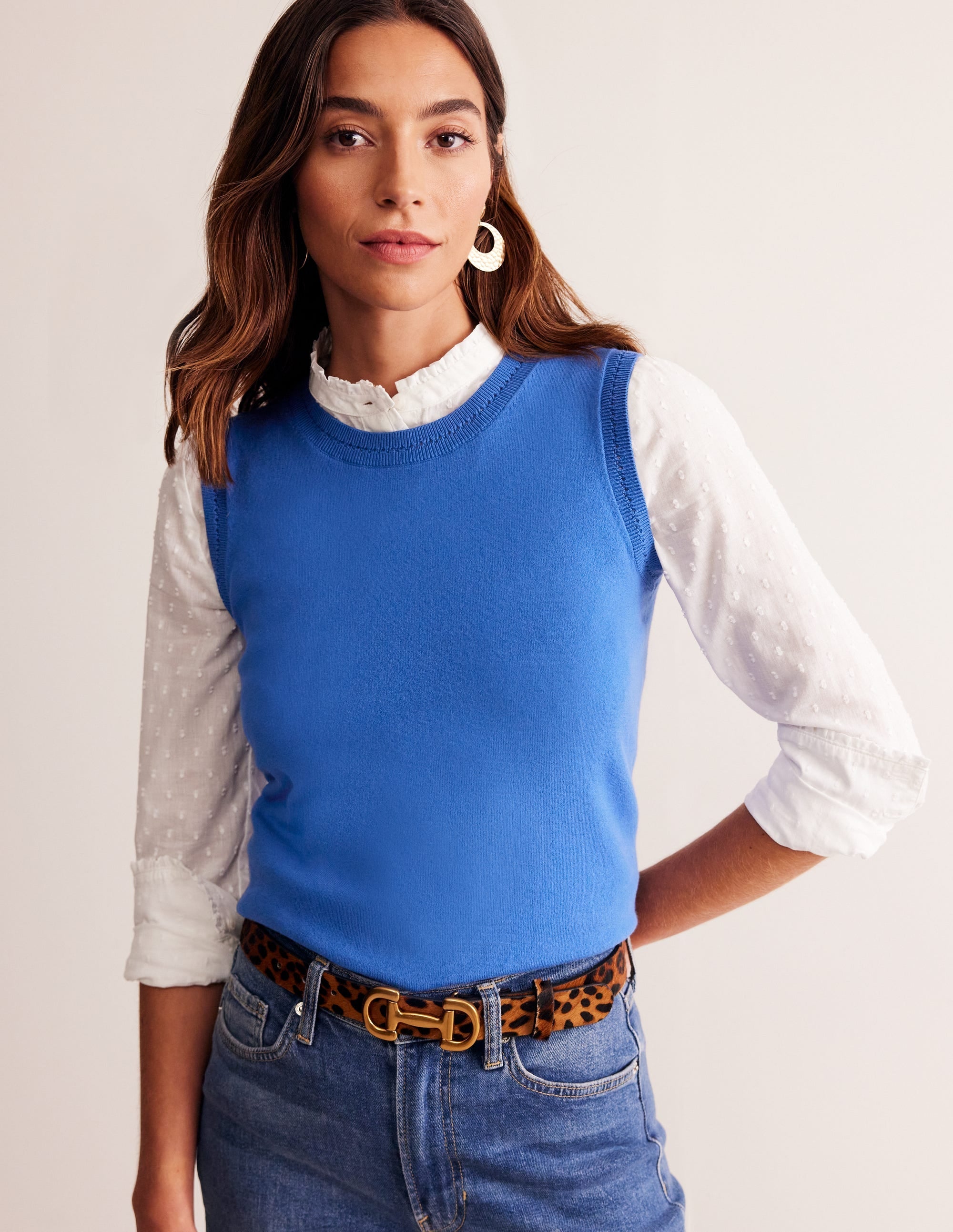 Catriona Crew Neck Cotton Tank-Blue Jay - Image 4
