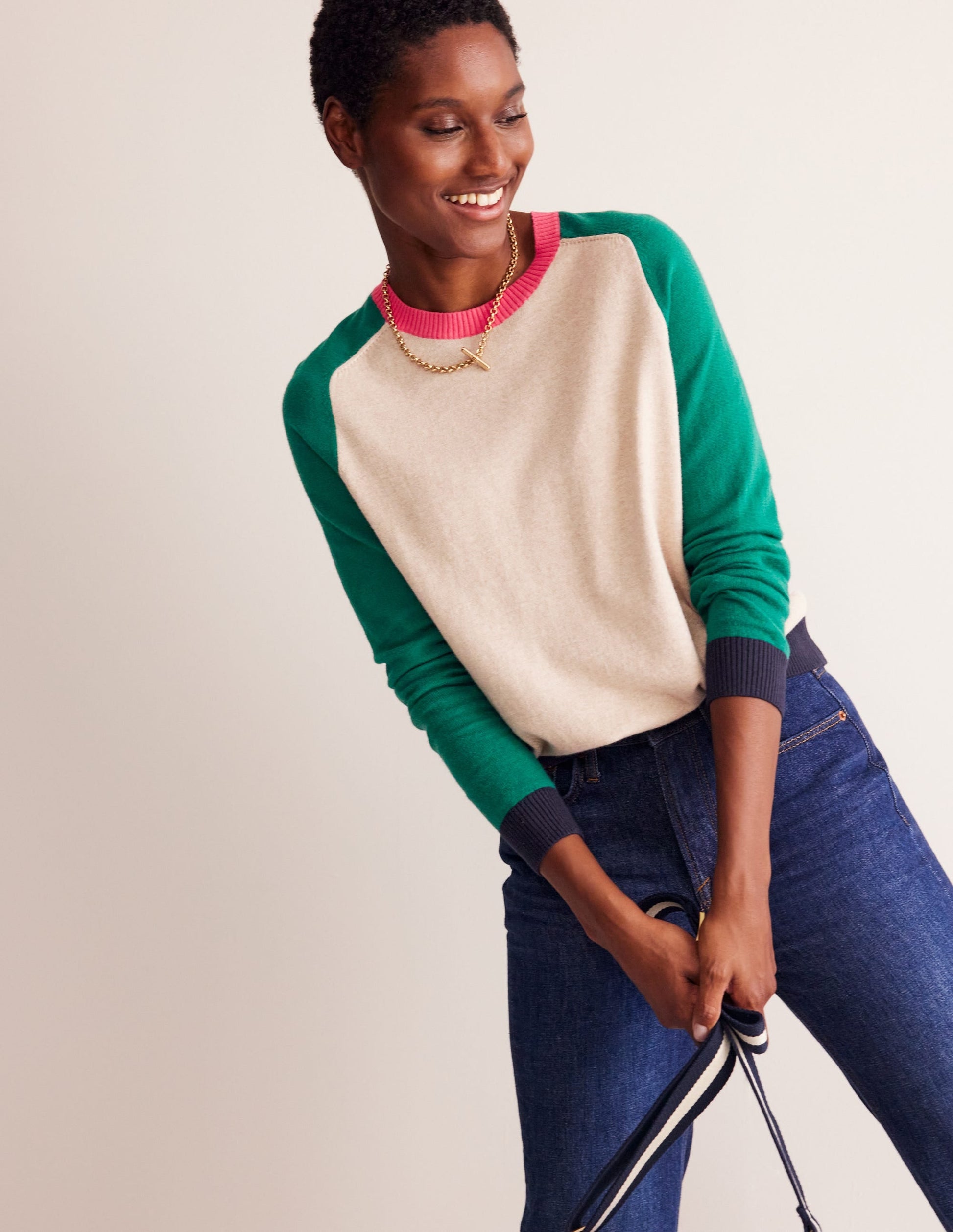 Meg Saddle Sleeve Jumper-Chinchilla, Colourblock-1