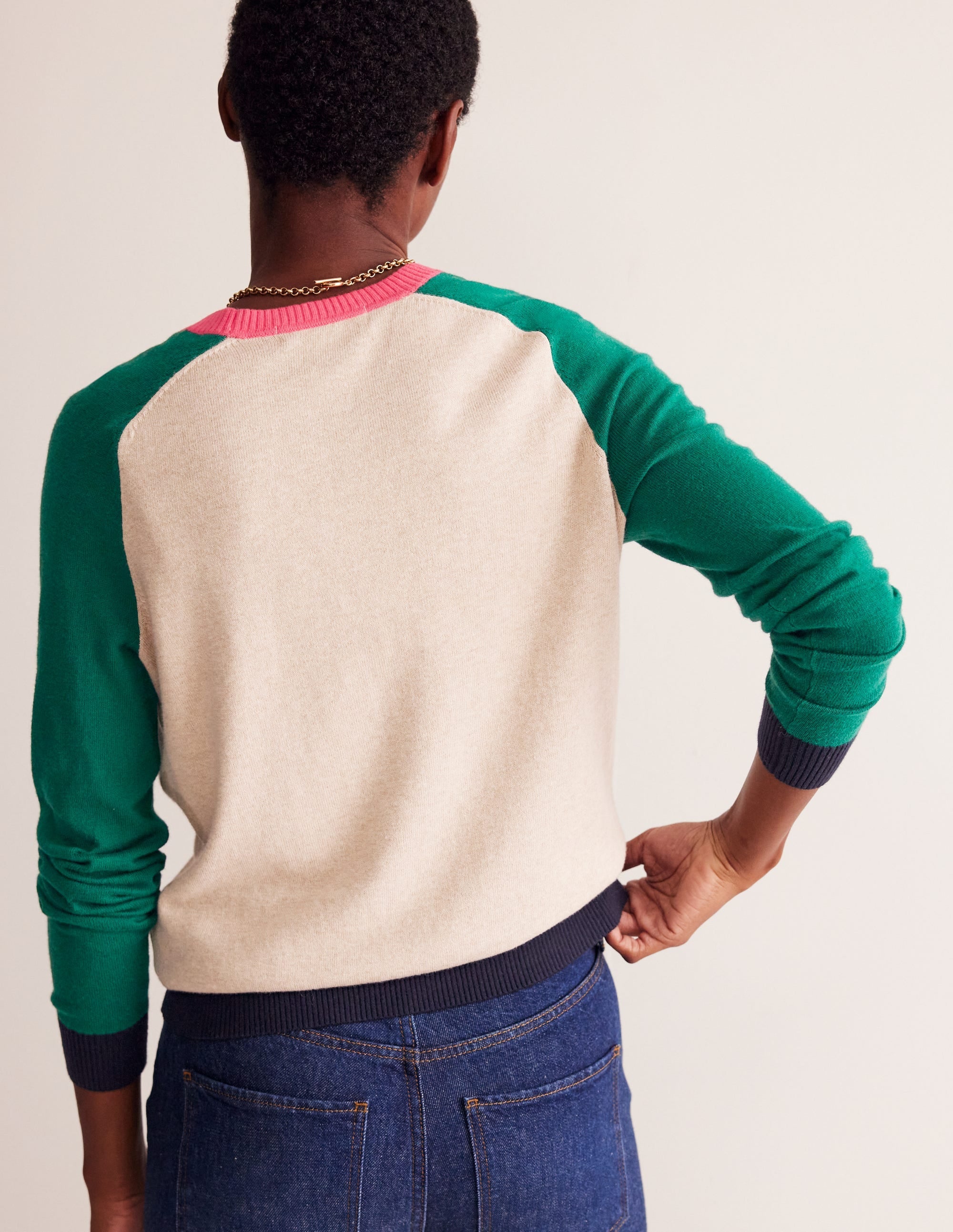 Meg Saddle Sleeve Jumper-Chinchilla, Colourblock - Image 3