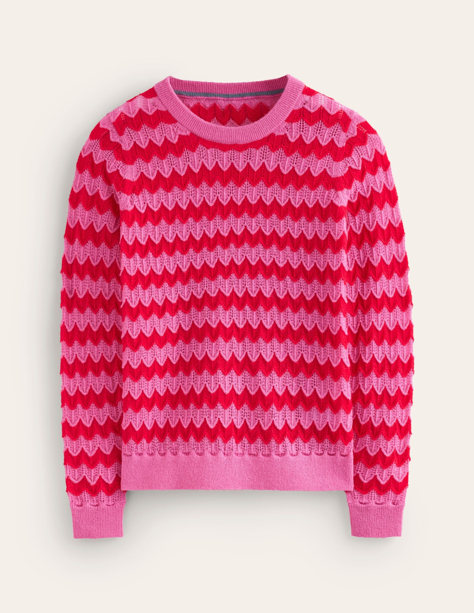 Fluffy Textured Stitch Jumper-Pink/ Red - Image 5