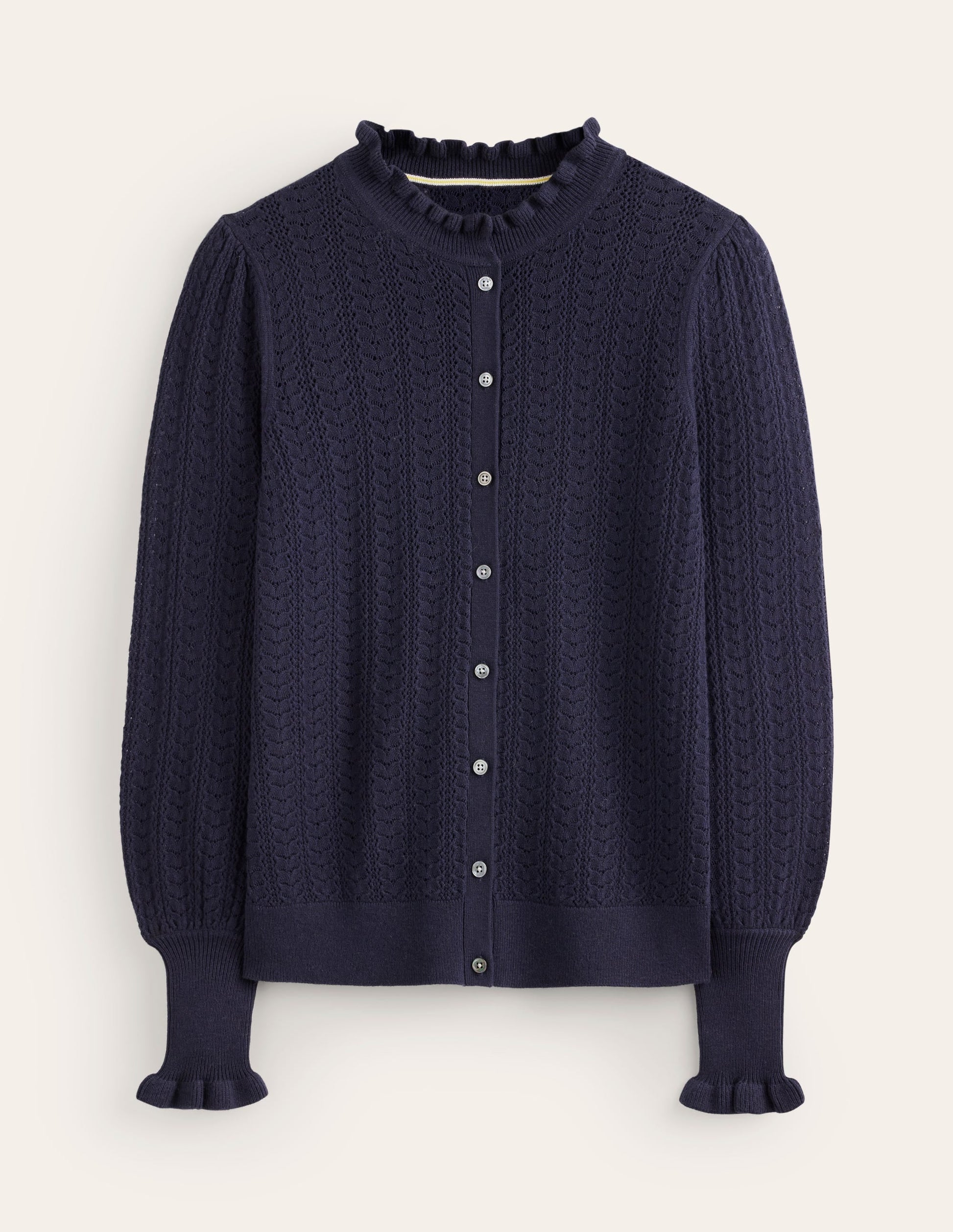Tia Pointelle Frilled Cardigan-Navy-5