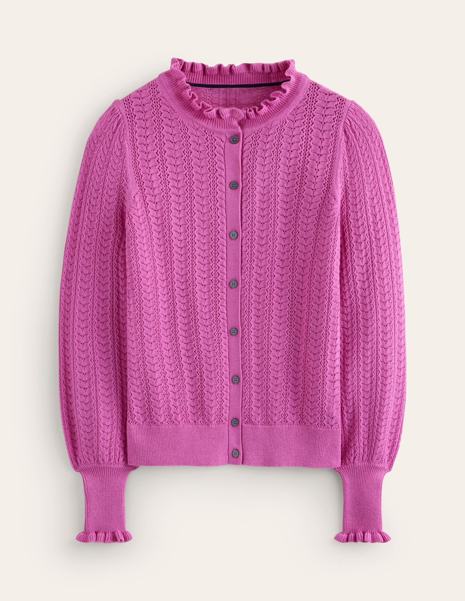 Tia Pointelle Frilled Cardigan-Foxglove Purple-5