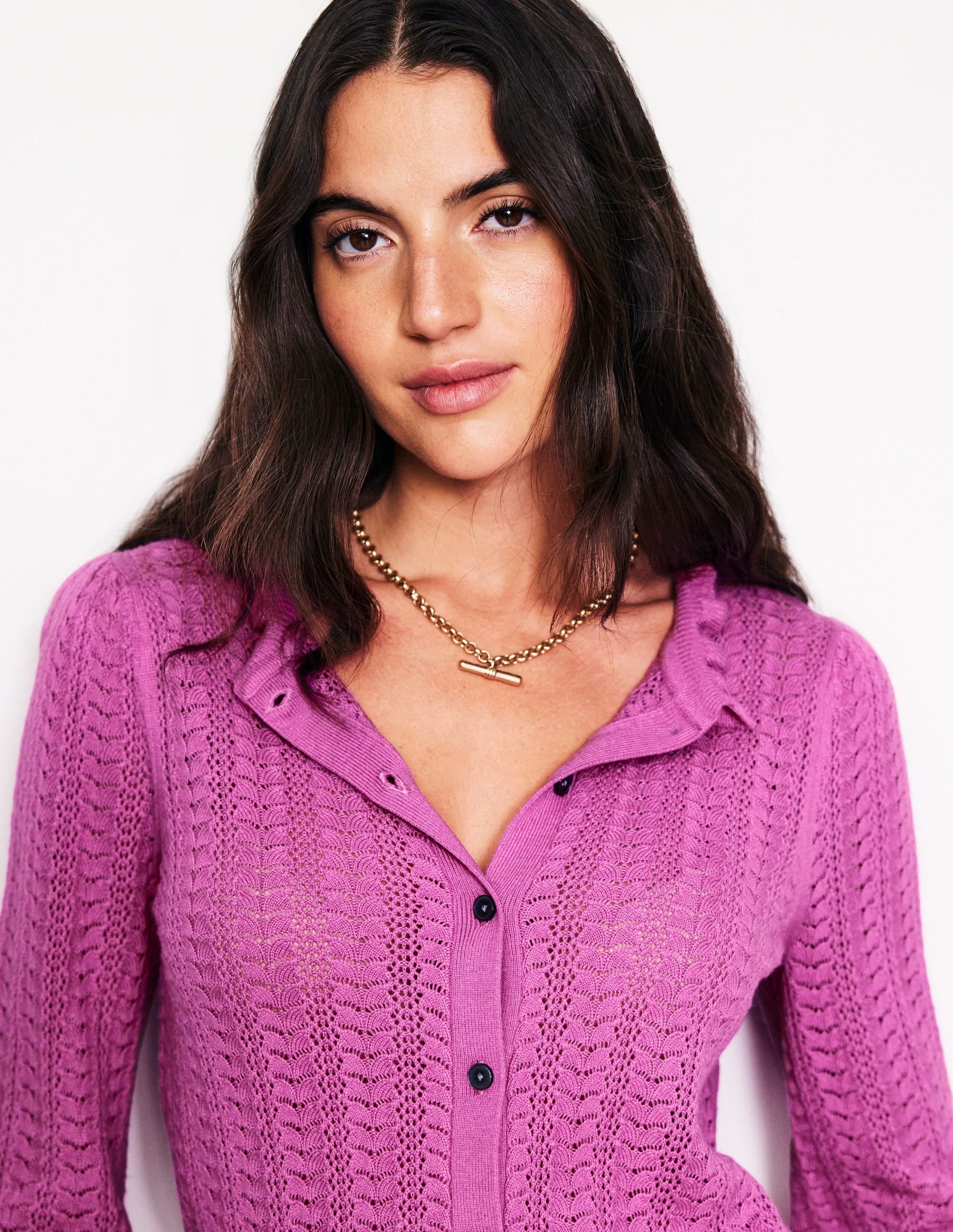 Tia Pointelle Frilled Cardigan-Foxglove Purple-2