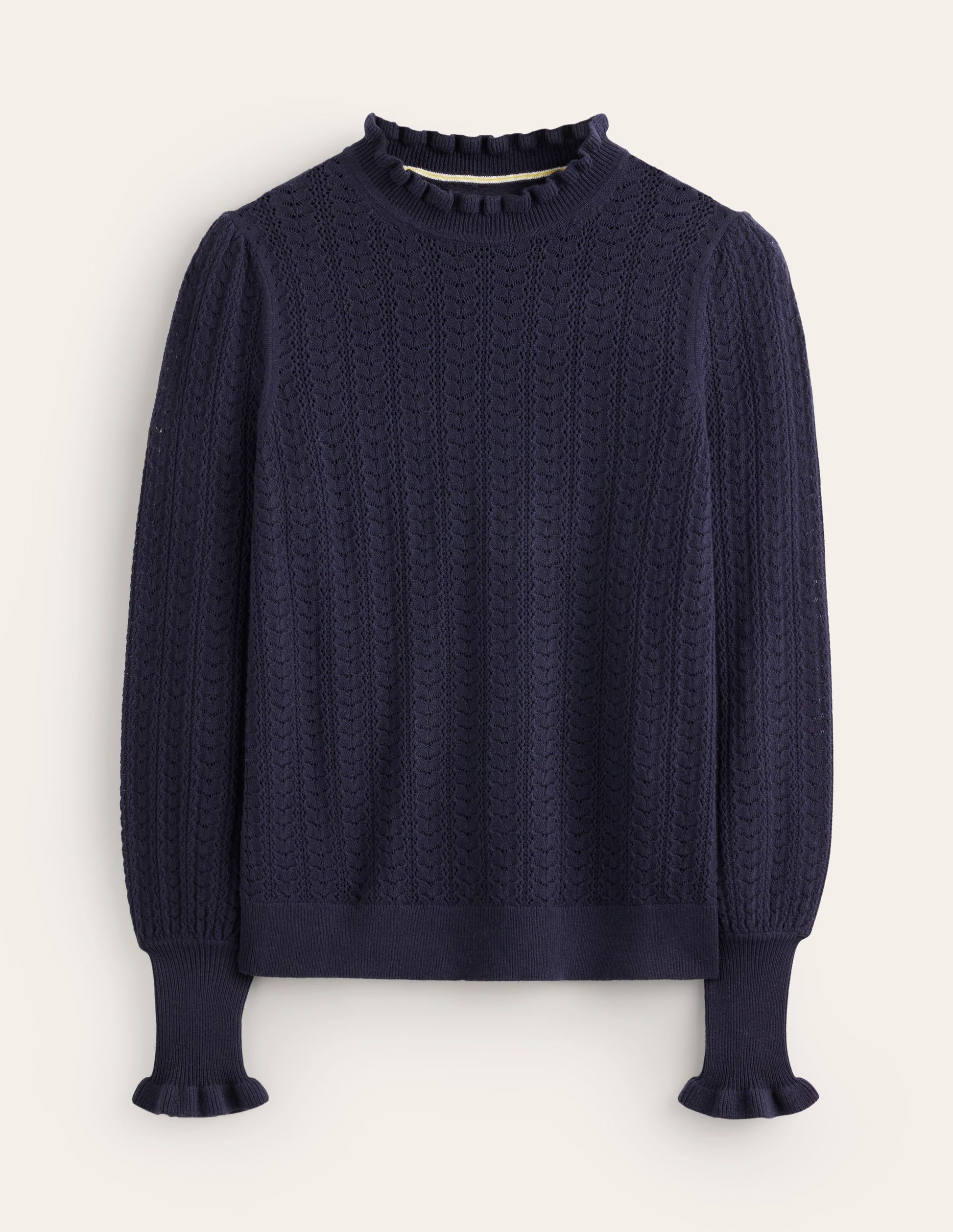 Tia Pointelle Frilled Jumper-Navy-5