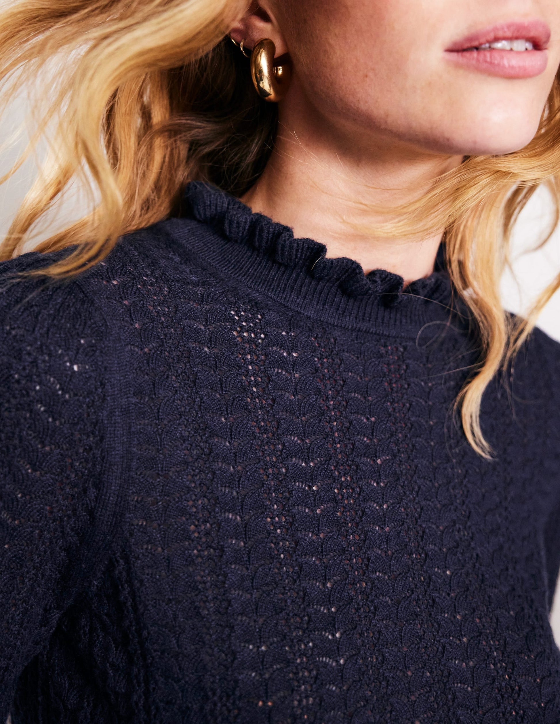 Tia Pointelle Frilled Jumper-Navy-2