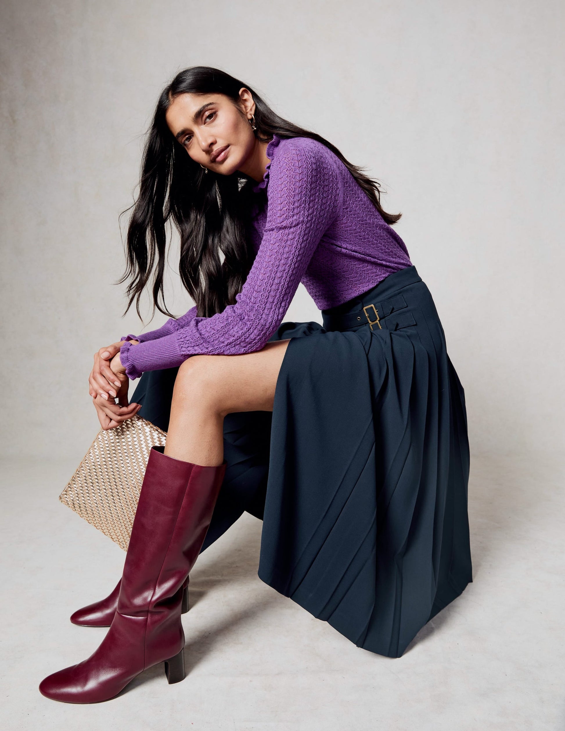 Tia Pointelle Frilled Jumper-Ameythyst Purple-5